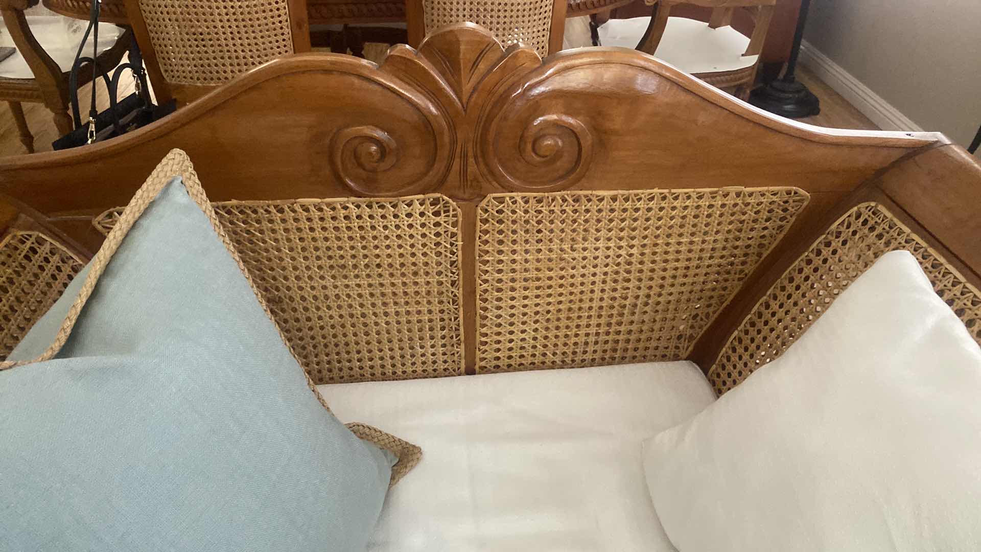 Photo 1 of CUSTOM MADE CHAIR WOOD AND CANE BACK FROM BALI INDONESIA 52” x 25 1/2” x 34”