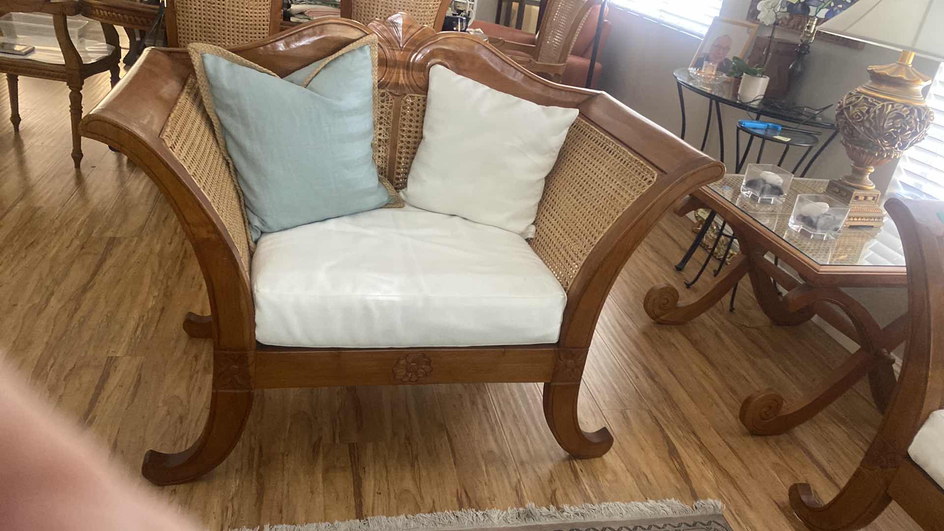 Photo 1 of CUSTOM MADE CHAIR WOOD AND CANE BACK FROM BALI INDONESIA 52” x 25 1/2” x 34”