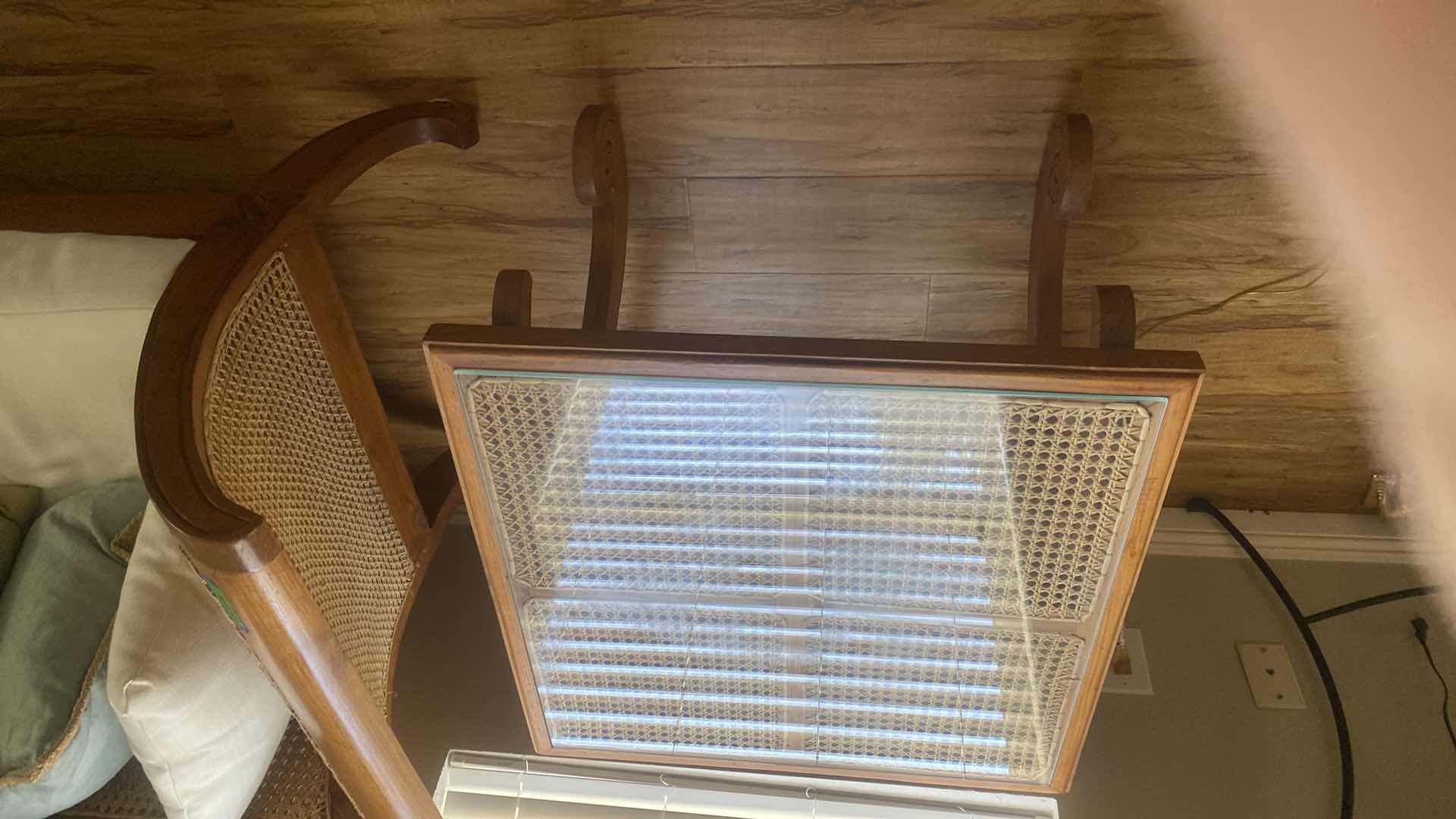 Photo 1 of CUSTOM MADE END TABLE WOOD AND CANE 29 1/2” x 29 1/2” x 24“WITH GLASS TOP FROM BALI INDONESIA (2 AVAILABLE SOLD SEPARATELY)