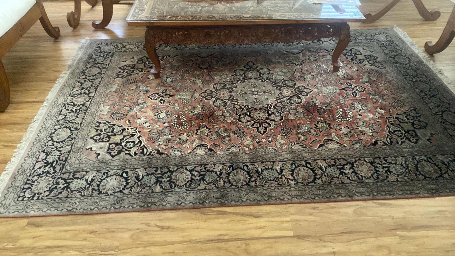 Photo 1 of SILK WOOL COTTON KASHMIR AREA RUG WITH COA 8’ 9” X 6’ EXCLUDING FRINGE