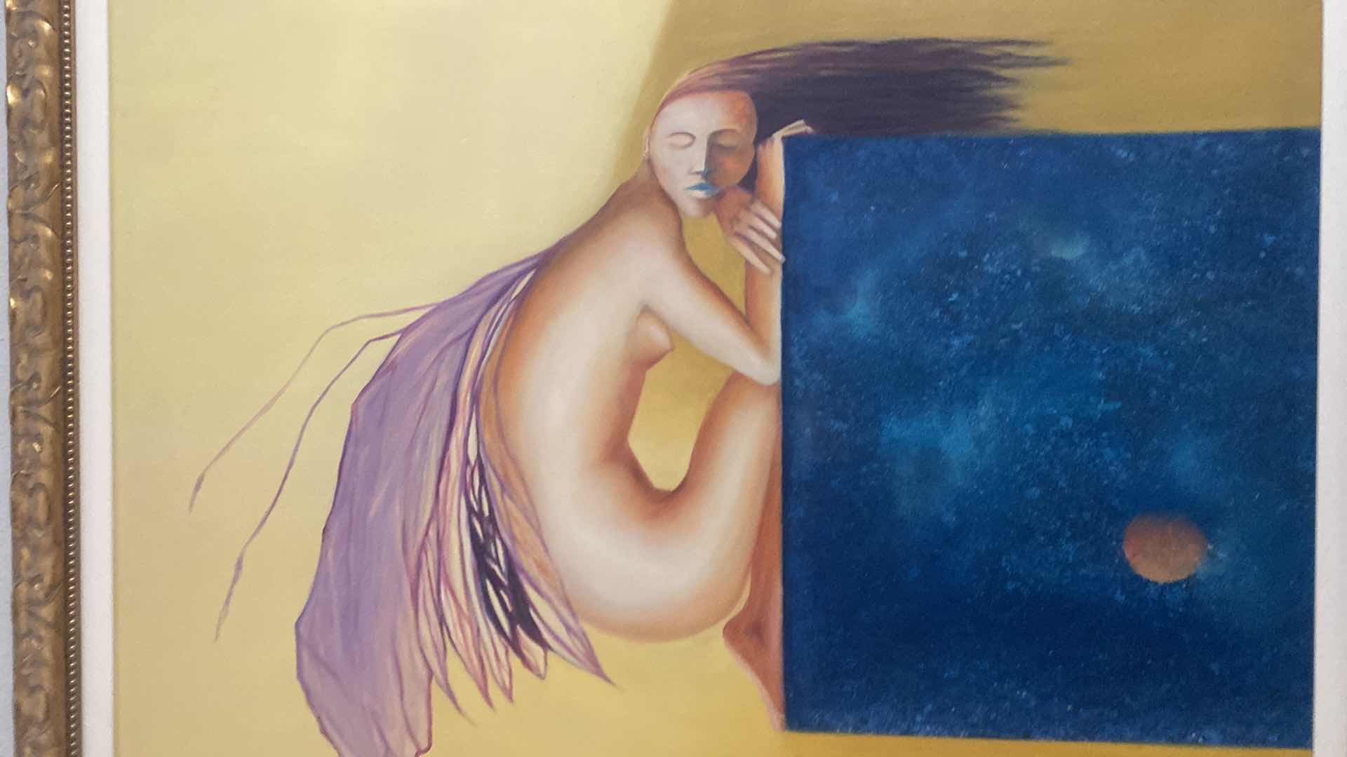 Photo 1 of FRAMED GOLD WOOD WOMAN ON CANVAS PAINTING SIGNED ARTWORK 52“ x 52“