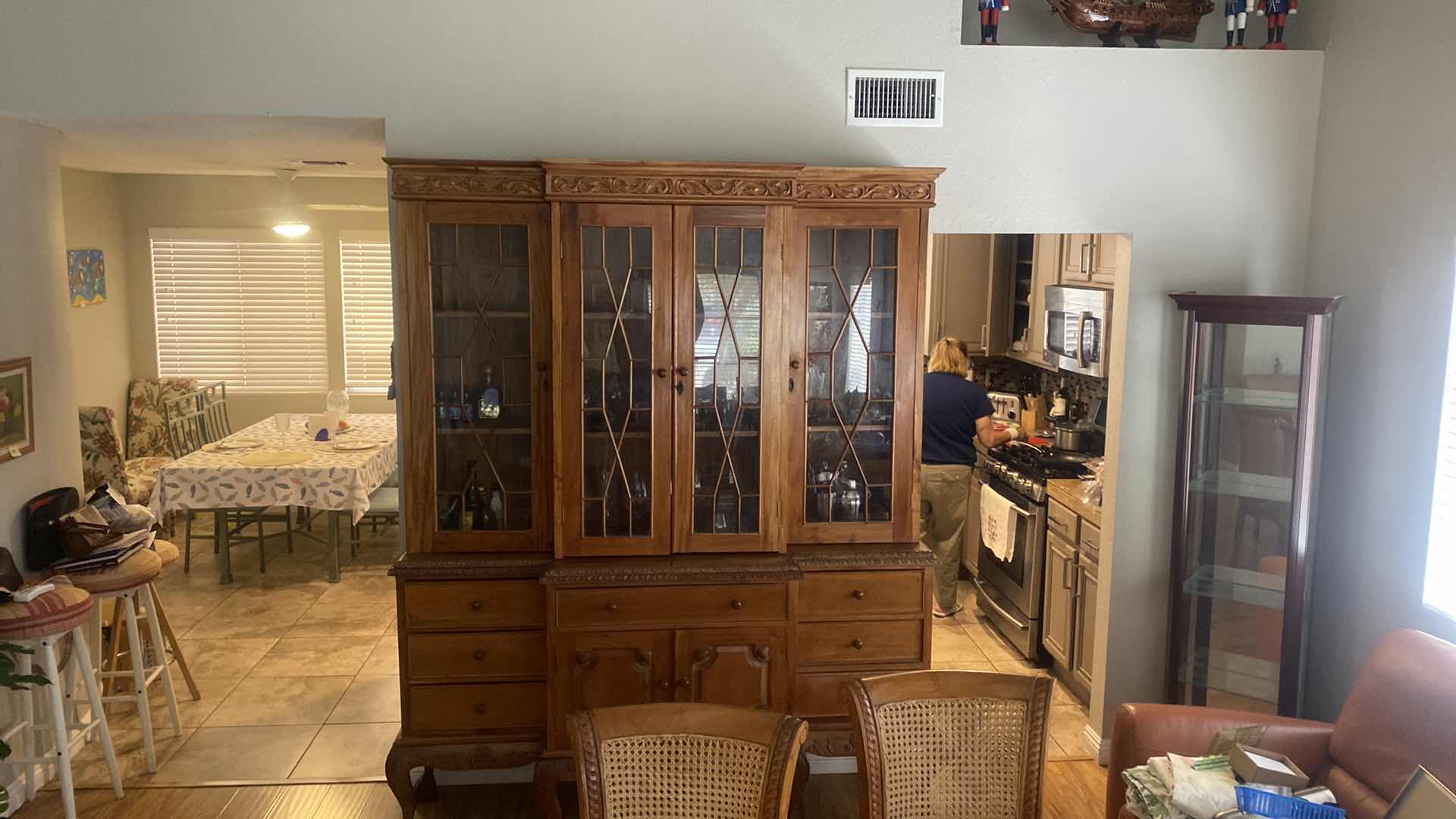 Photo 2 of CUSTOM MADE WOOD CHINA DISPLAY WITH CLAW FEET AND FROM BALI INDONESIA 73” x 23 1/2” x 91”