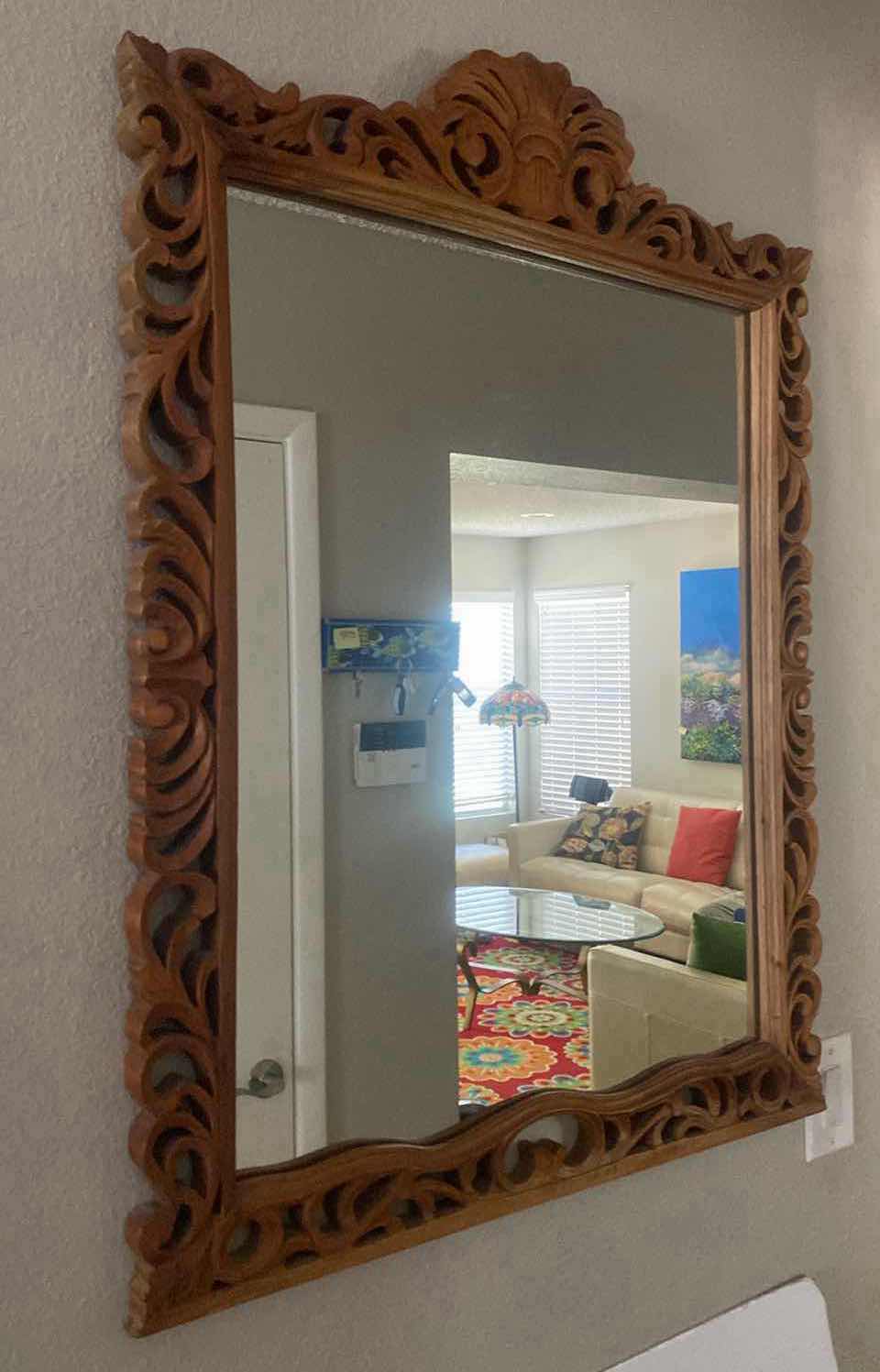 Photo 1 of HAND CARVED WIOD FRAMED MIRROR 30” x 39”