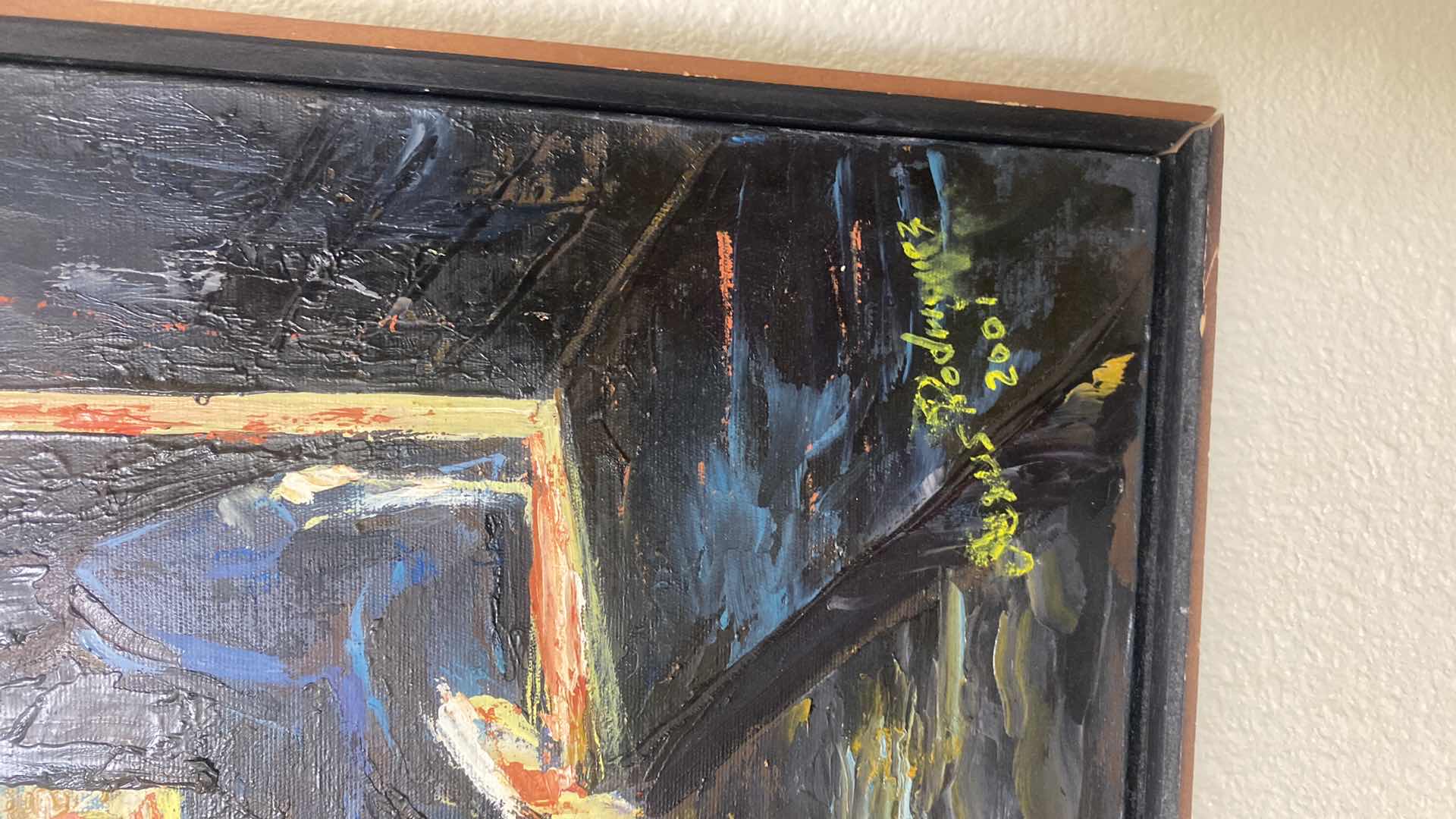 Photo 1 of FRAMED OIL ON CANVAS MEN AT BOAT DOCK SIGNED ARTWORK 20 1/2” x 28 1/2”