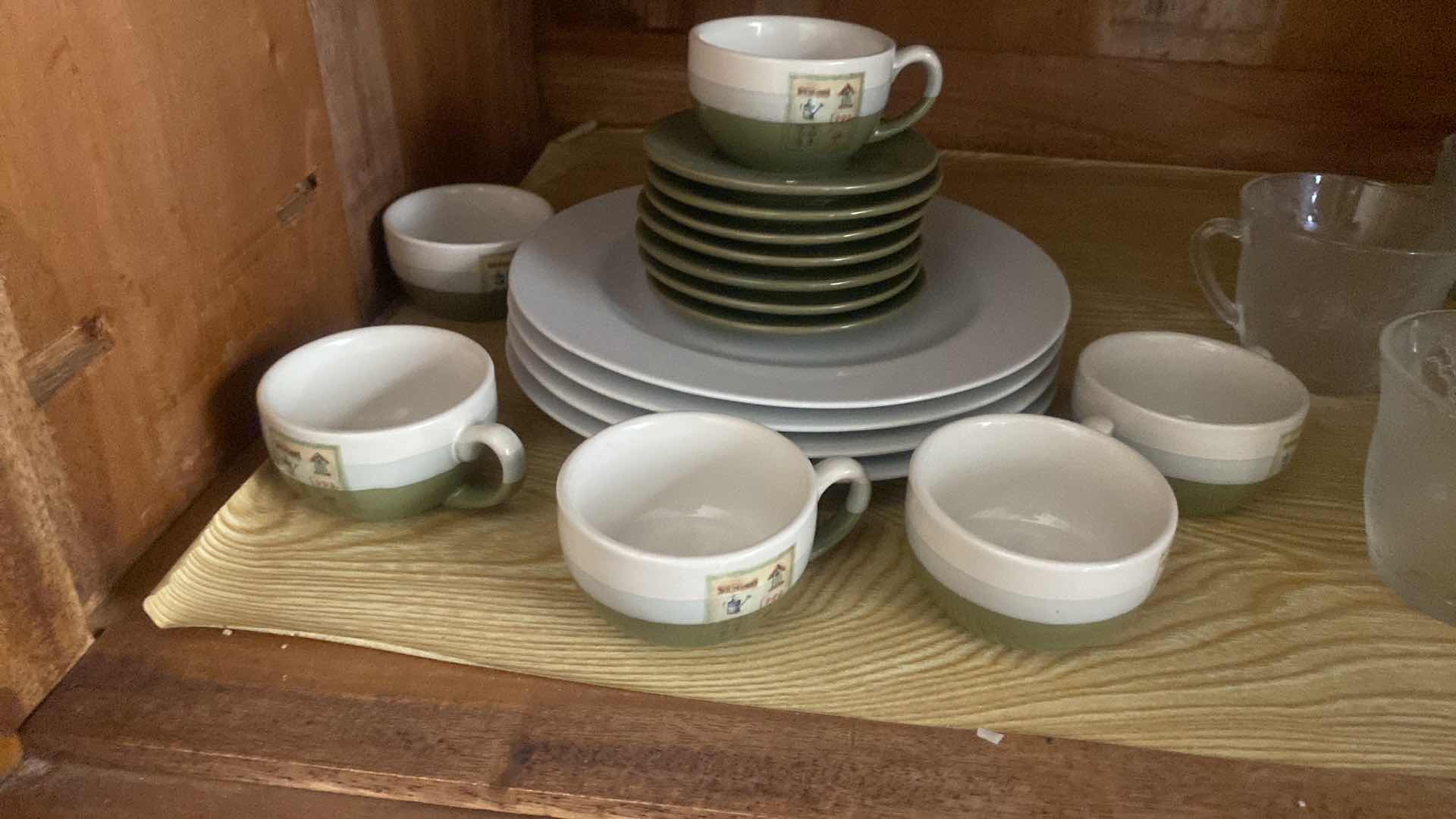 Photo 2 of TEA SET AND CLEAR GLASS SERVING PLATES WITH CUPS