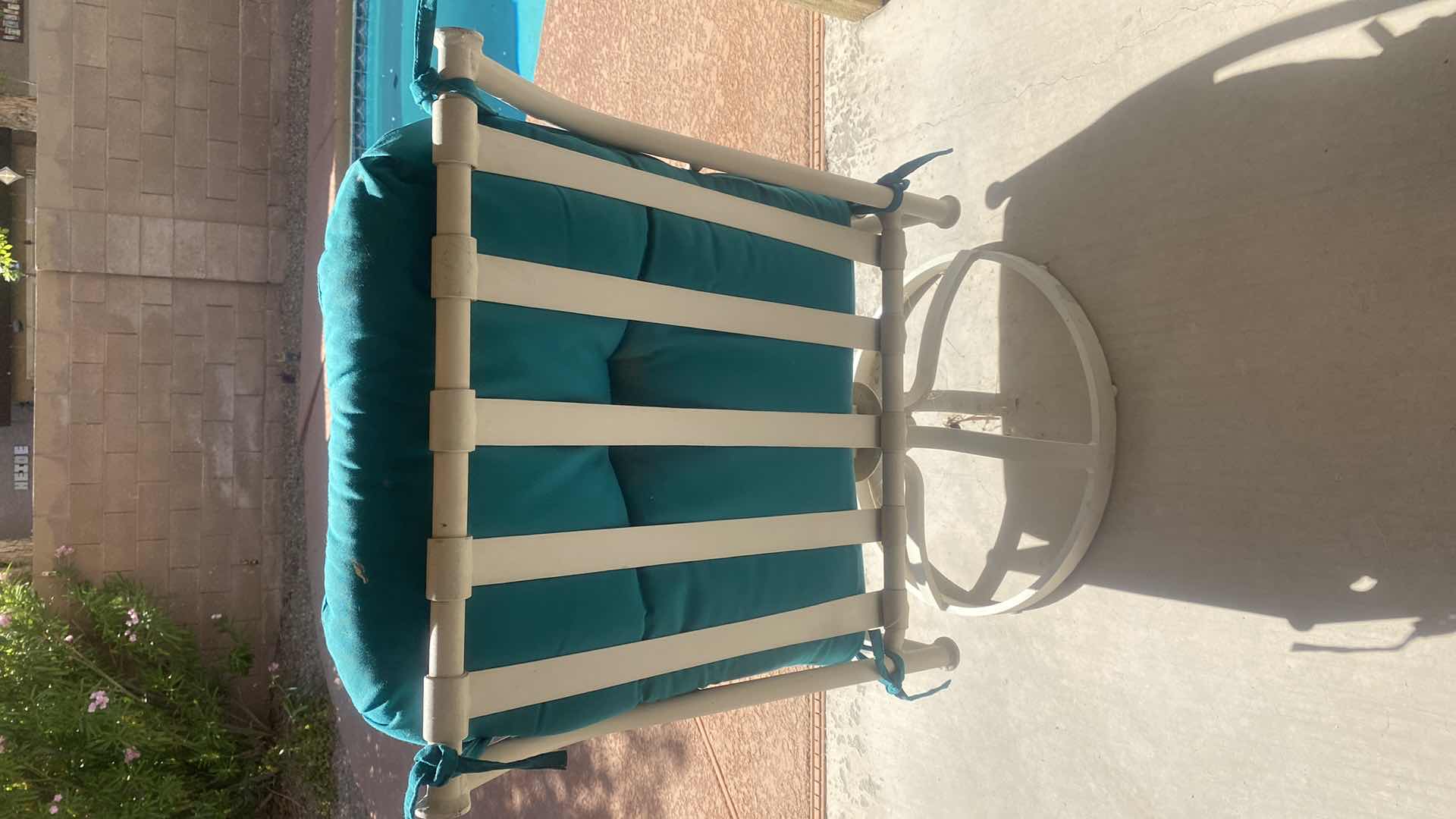 Photo 1 of 5 PIECE ALUMINUM GLASS TOP TABLE  48” x 28” AND 4 CHAIRS WITH CUSHIONS