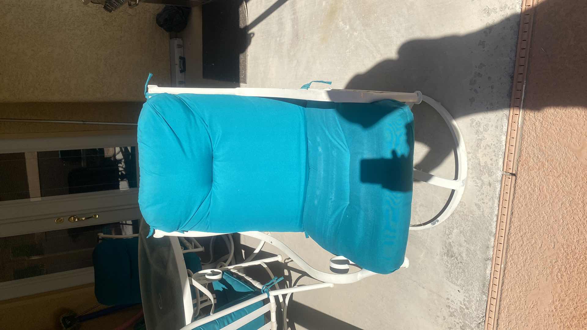 Photo 1 of 5 PIECE ALUMINUM GLASS TOP TABLE  48” x 28” AND 4 CHAIRS WITH CUSHIONS