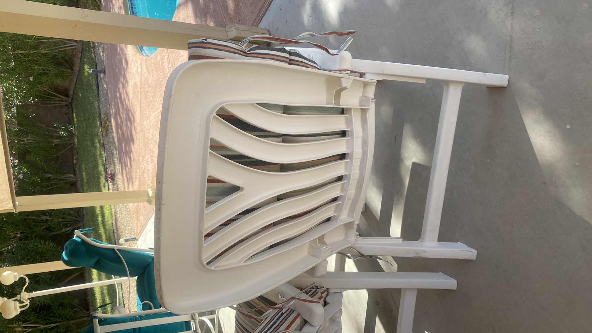 Photo 1 of PAIR Of RESIN ADJUSTABLE PATIO CHAIRS WITH CUSHIONS