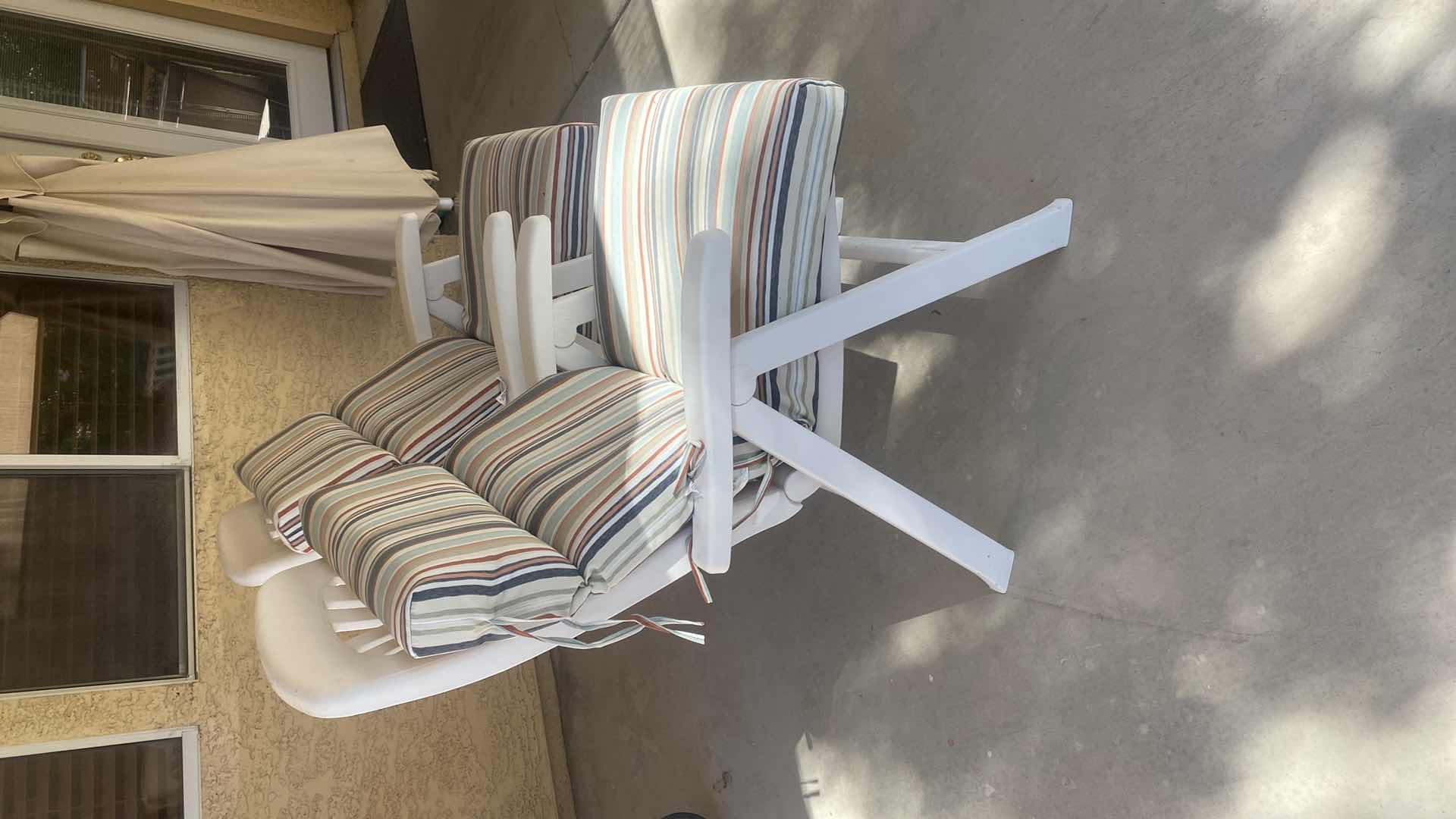 Photo 1 of PAIR Of RESIN ADJUSTABLE PATIO CHAIRS WITH CUSHIONS