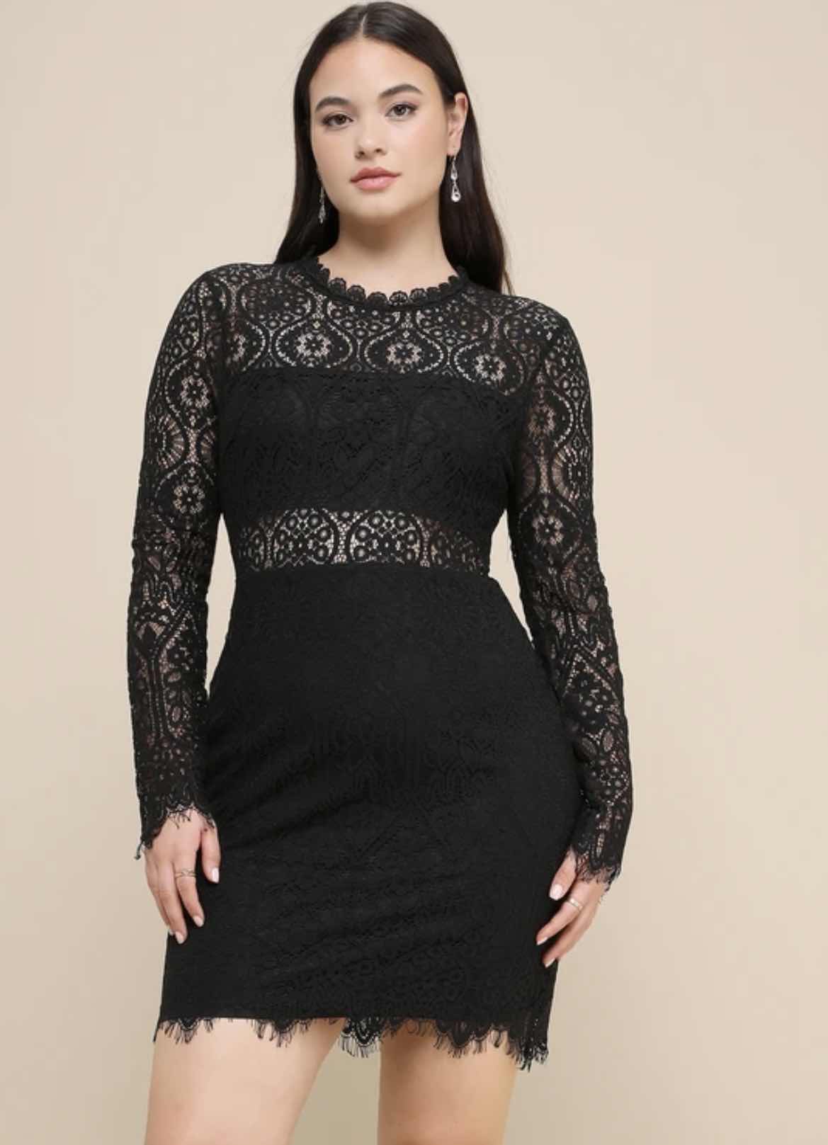 Photo 1 of WOMENS BRAND NEW LONG SLEEVE BLACK LACE DRESS WITH TAG, SIZE MED CHEST 36” WAIST 28”