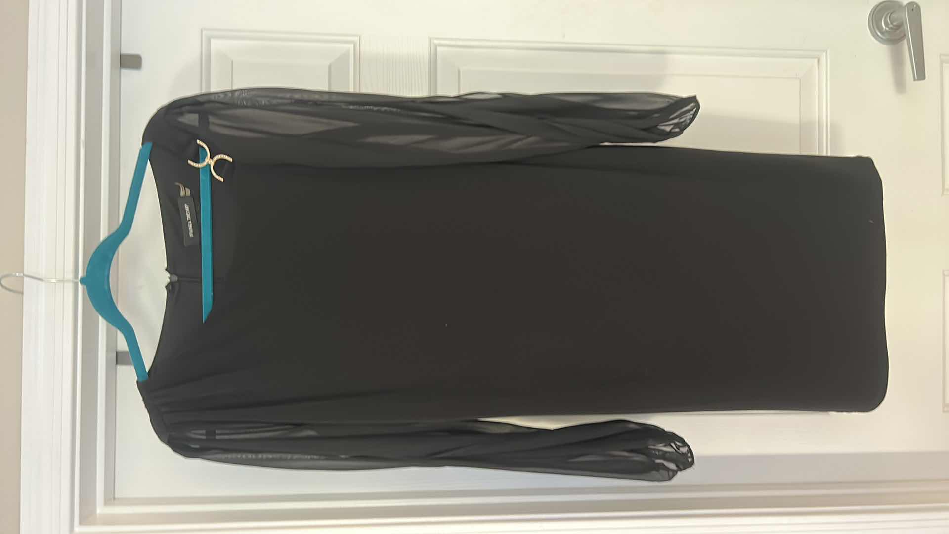 Photo 1 of WOMENS IVANKA TRUMP BLACK COCKTAIL DRESS WITH SHEER COLD SLEEVES AND OFFSET NECKLINE, SIZE 10