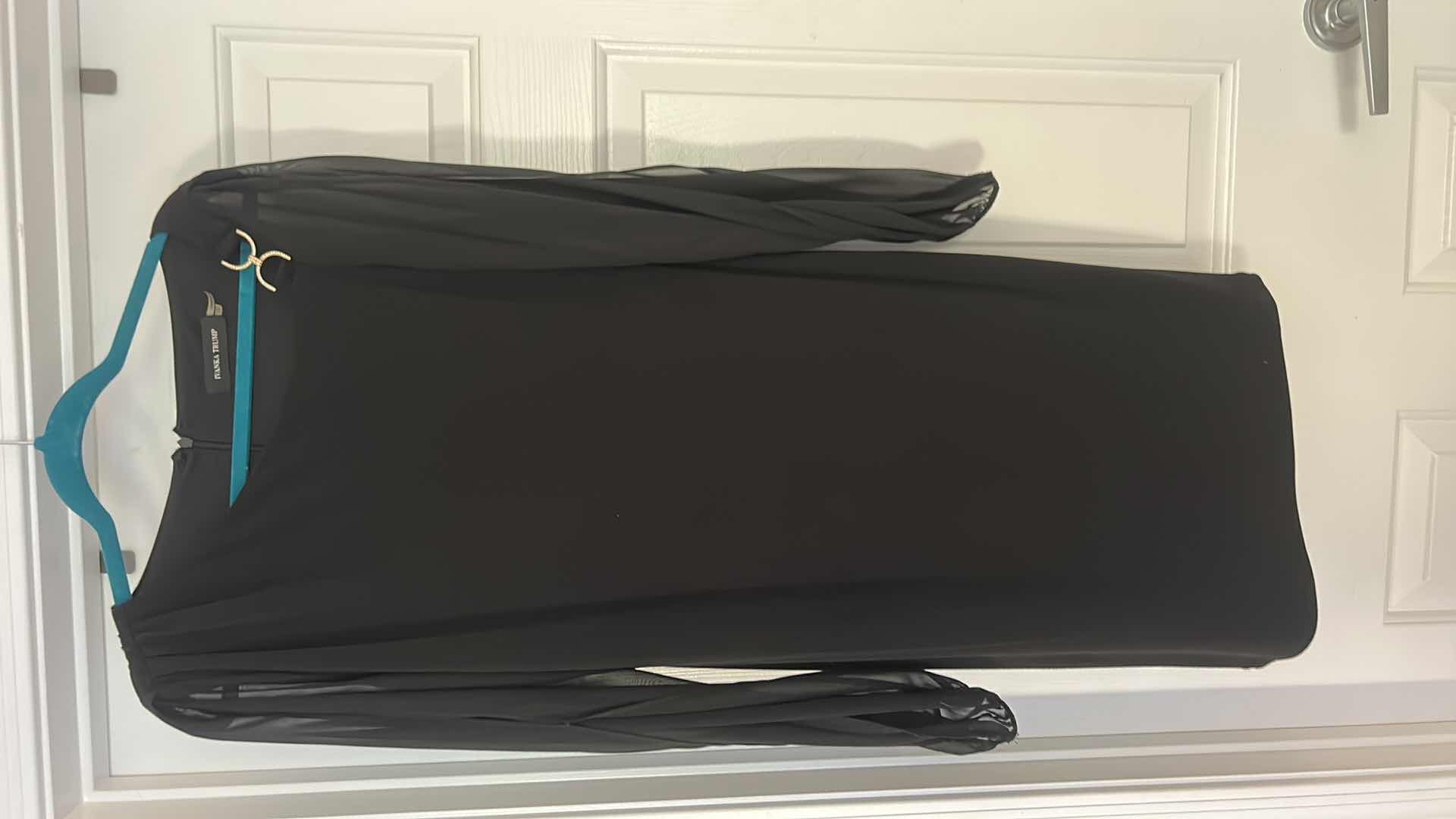 Photo 1 of WOMENS IVANKA TRUMP BLACK COCKTAIL DRESS WITH SHEER COLD SLEEVES AND OFFSET NECKLINE, SIZE 10