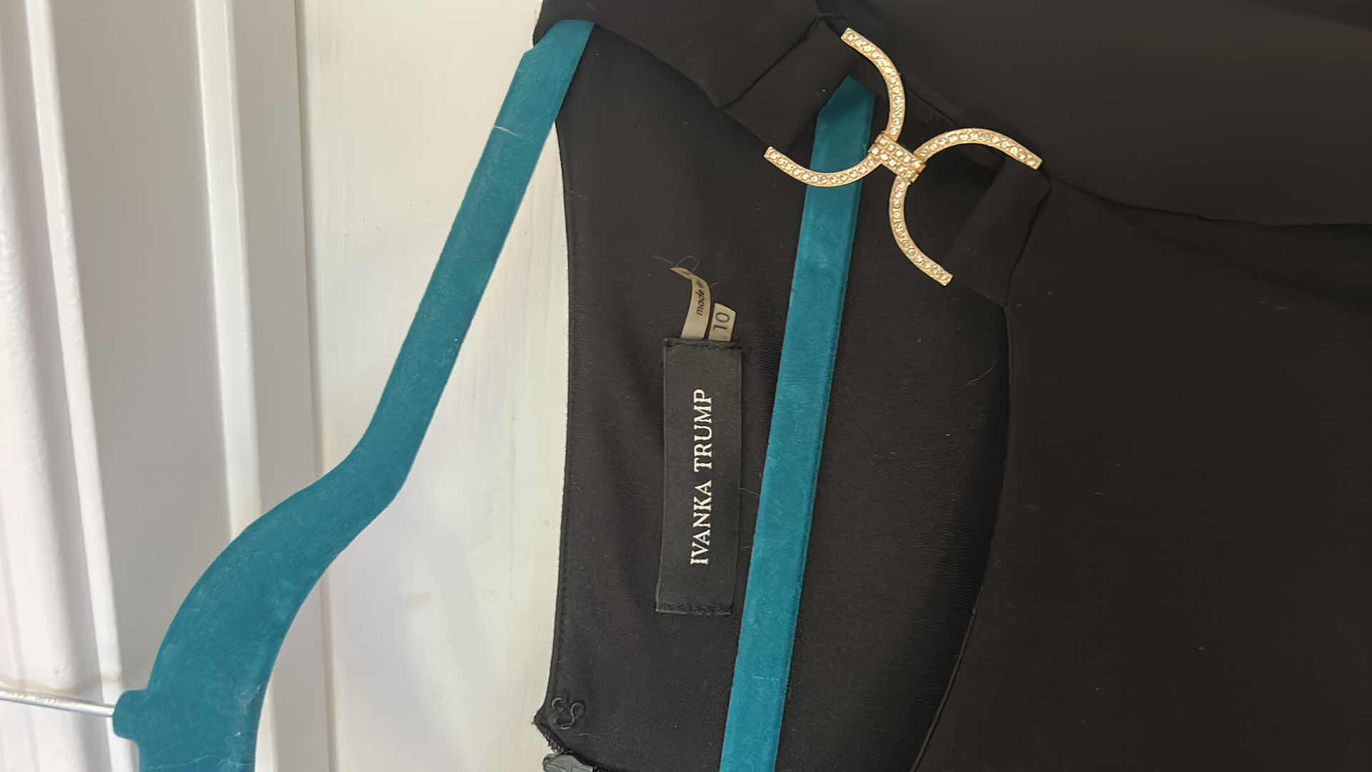 Photo 1 of WOMENS IVANKA TRUMP BLACK COCKTAIL DRESS WITH SHEER COLD SLEEVES AND OFFSET NECKLINE, SIZE 10