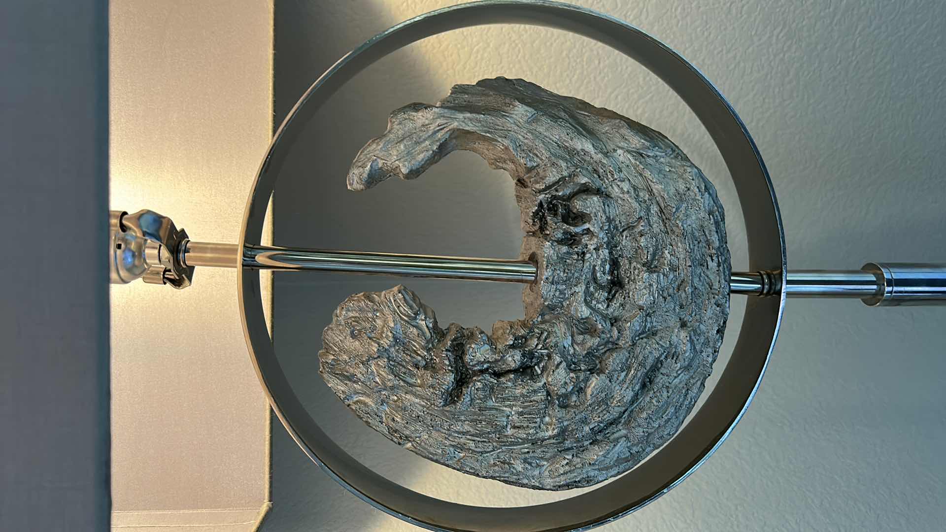 Photo 1 of H66” METAL FLOOR LAMP WITH WOOD SCULPTURE IN CIRCULAR DESIGN