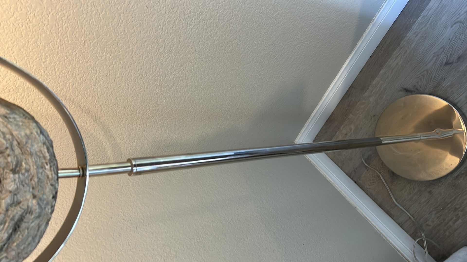 Photo 1 of H66” METAL FLOOR LAMP WITH WOOD SCULPTURE IN CIRCULAR DESIGN