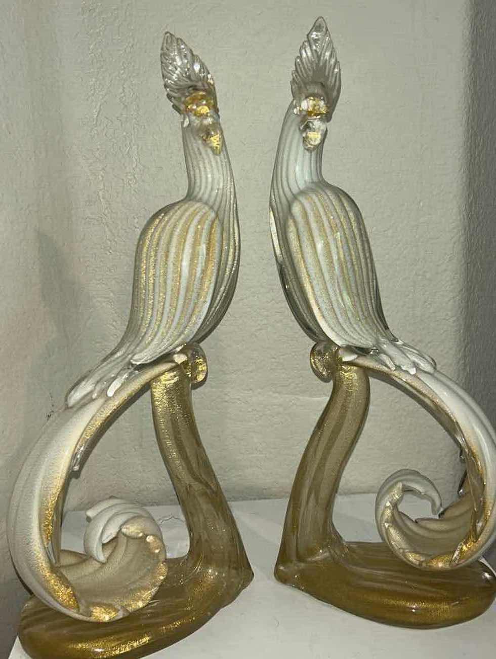 Photo 1 of PAIR OF MURANO GLASS BIRDS H 17.25”