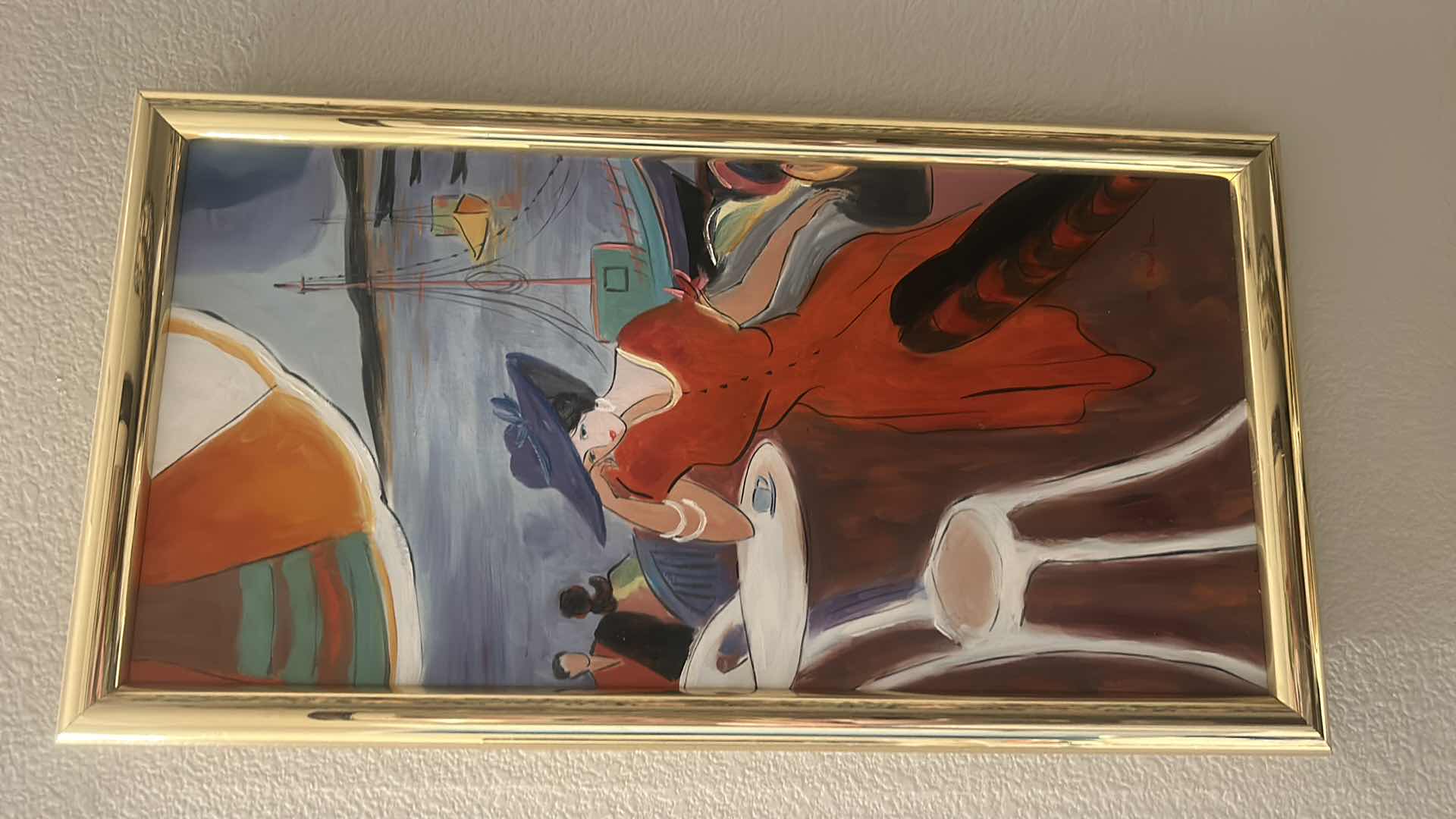 Photo 1 of GOLD FRAMED OIL ON CANVAS “LADY IN RED”  SIGNED M. BUDIN ARTWORK 14“ x 26“