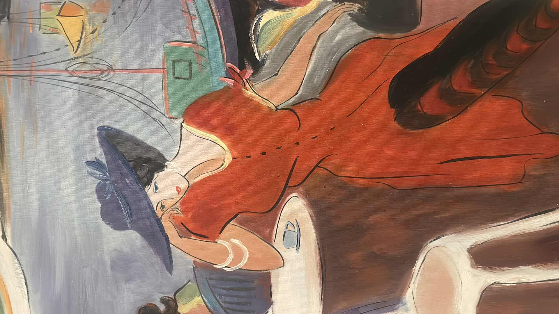 Photo 1 of GOLD FRAMED OIL ON CANVAS “LADY IN RED”  SIGNED M. BUDIN ARTWORK 14“ x 26“