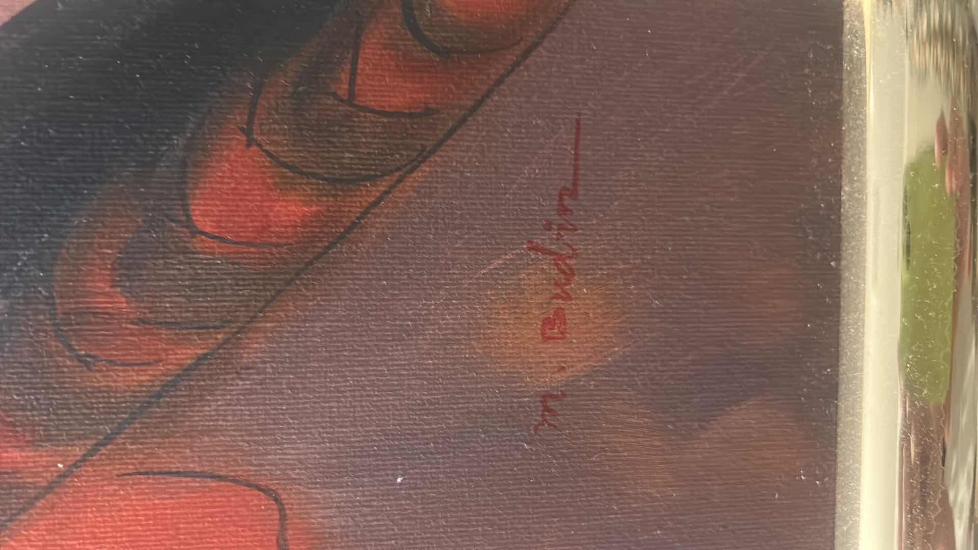 Photo 1 of GOLD FRAMED OIL ON CANVAS “LADY IN RED”  SIGNED M. BUDIN ARTWORK 14“ x 26“