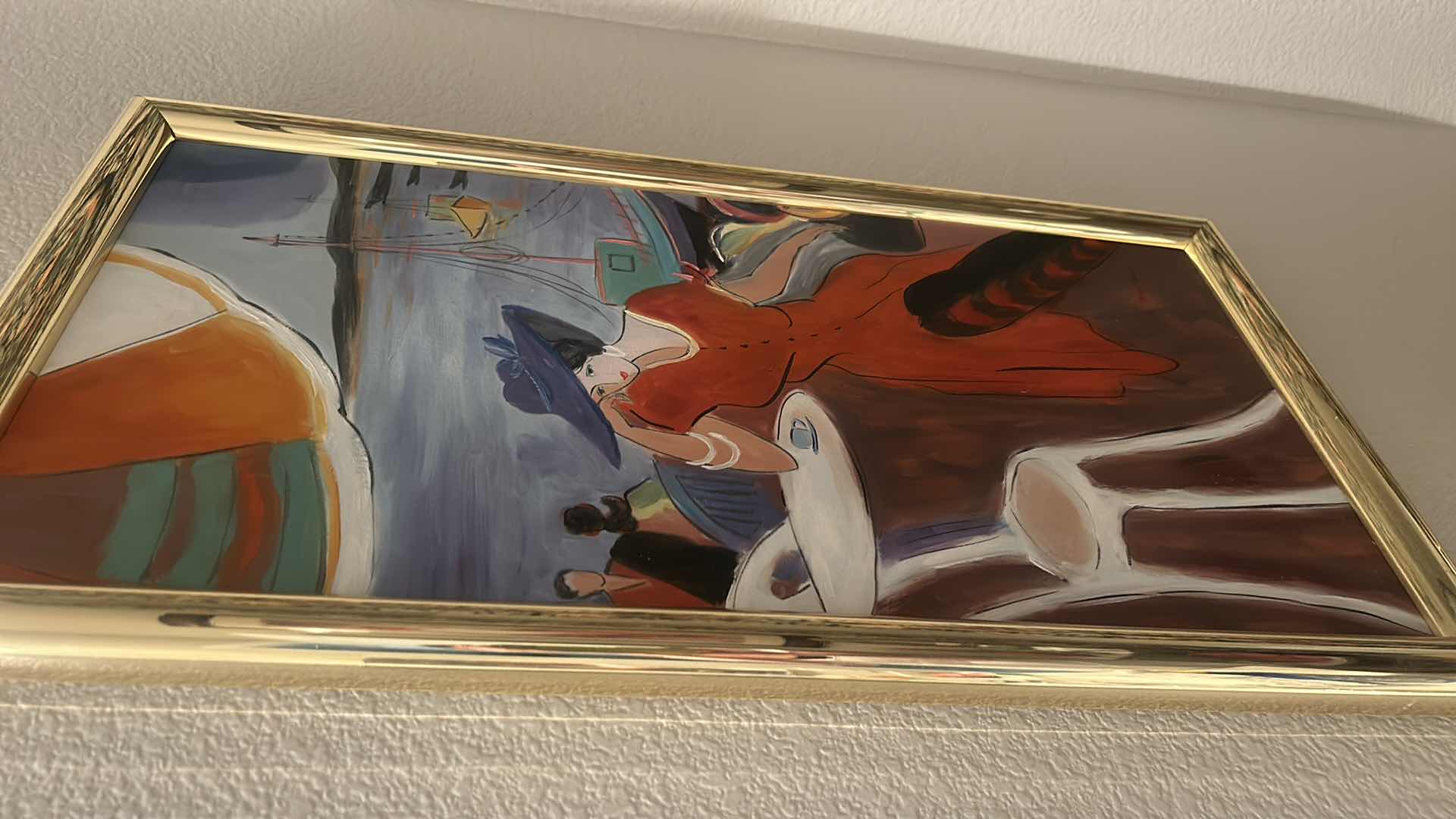 Photo 1 of GOLD FRAMED OIL ON CANVAS “LADY IN RED”  SIGNED M. BUDIN ARTWORK 14“ x 26“