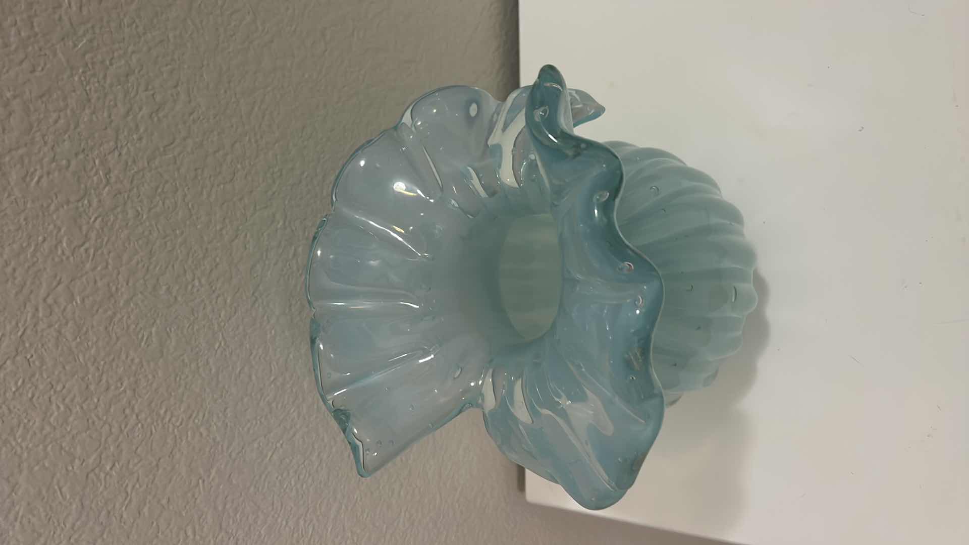 Photo 1 of LIGHT MILKY BLUE BLOWN ART GLASS VASE H9.25”