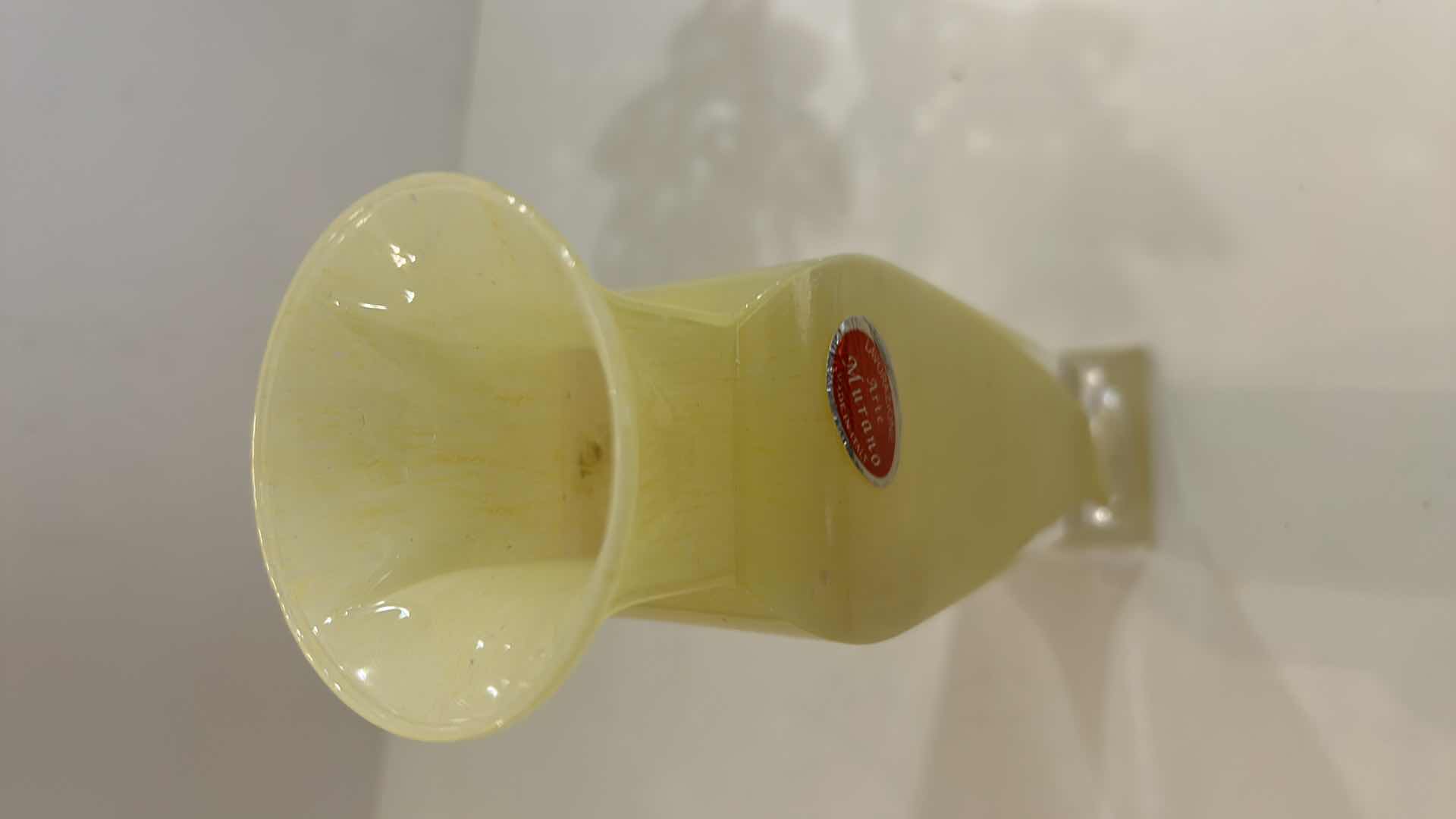 Photo 1 of MURANO YELLOW MILK GLASS VASE 8.25” AND CRYSTAL FLOWER CANDLE HOLDER H5.25”