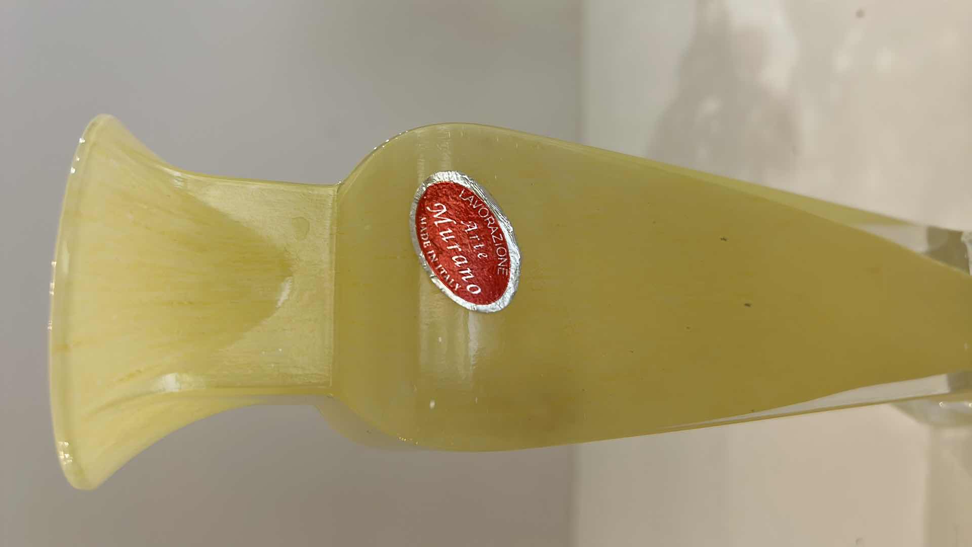 Photo 1 of MURANO YELLOW MILK GLASS VASE 8.25” AND CRYSTAL FLOWER CANDLE HOLDER H5.25”
