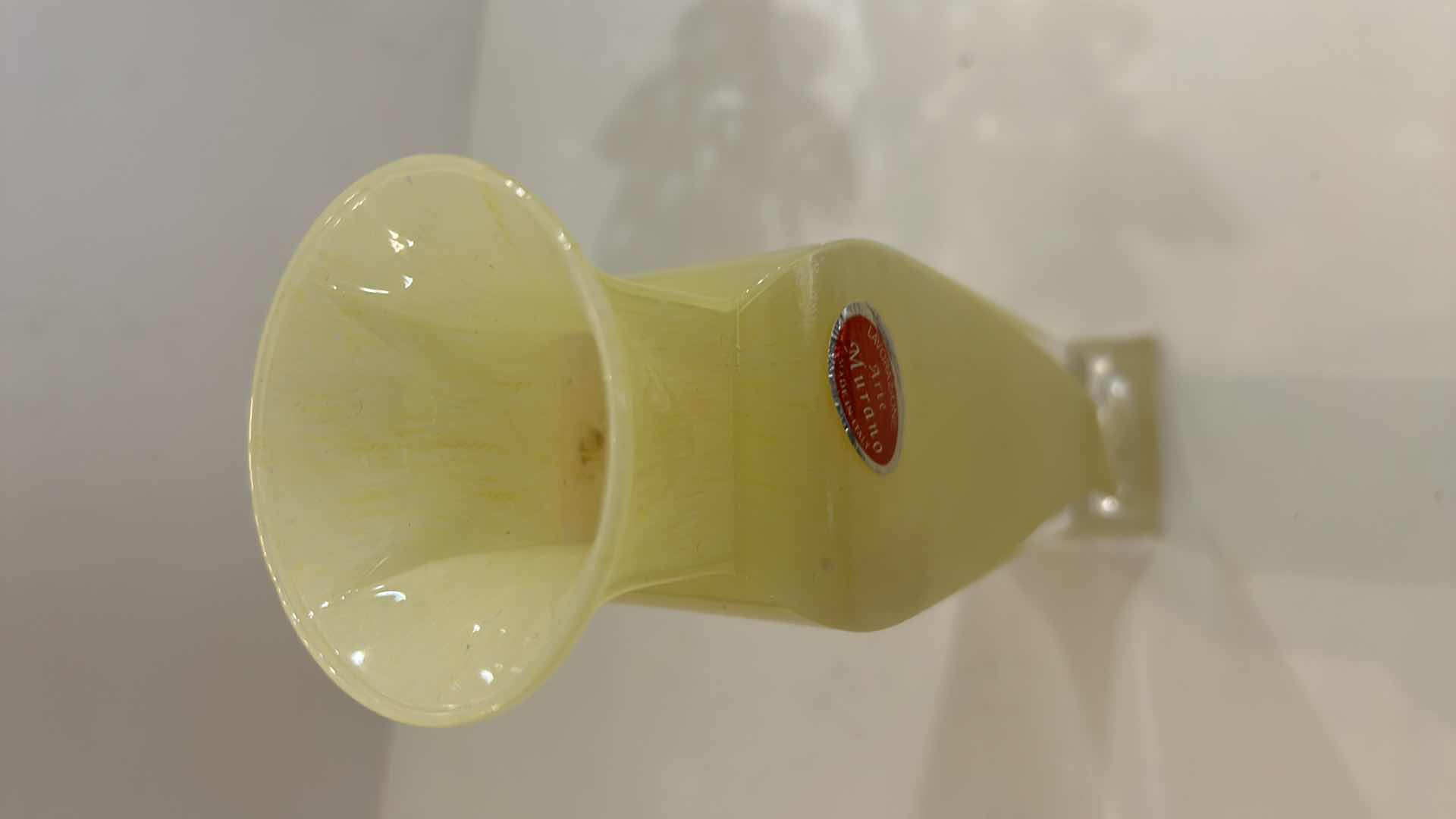Photo 1 of MURANO YELLOW MILK GLASS VASE 8.25” AND CRYSTAL FLOWER CANDLE HOLDER H5.25”