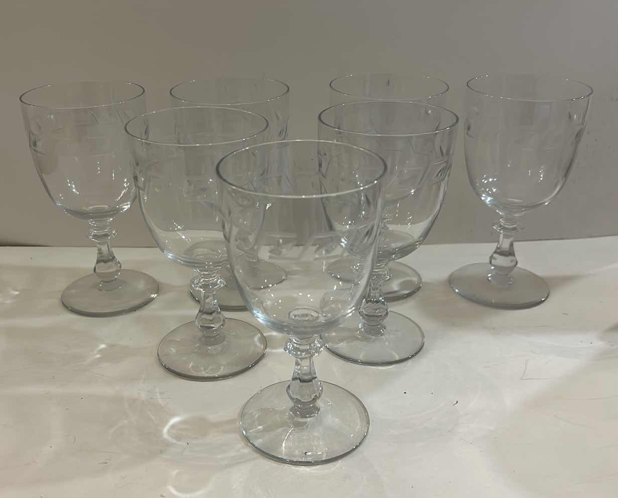 Photo 1 of 7 VINTAGE KEY ETCHED GREEK DESIGN CRYSTAL WINE GLASSES