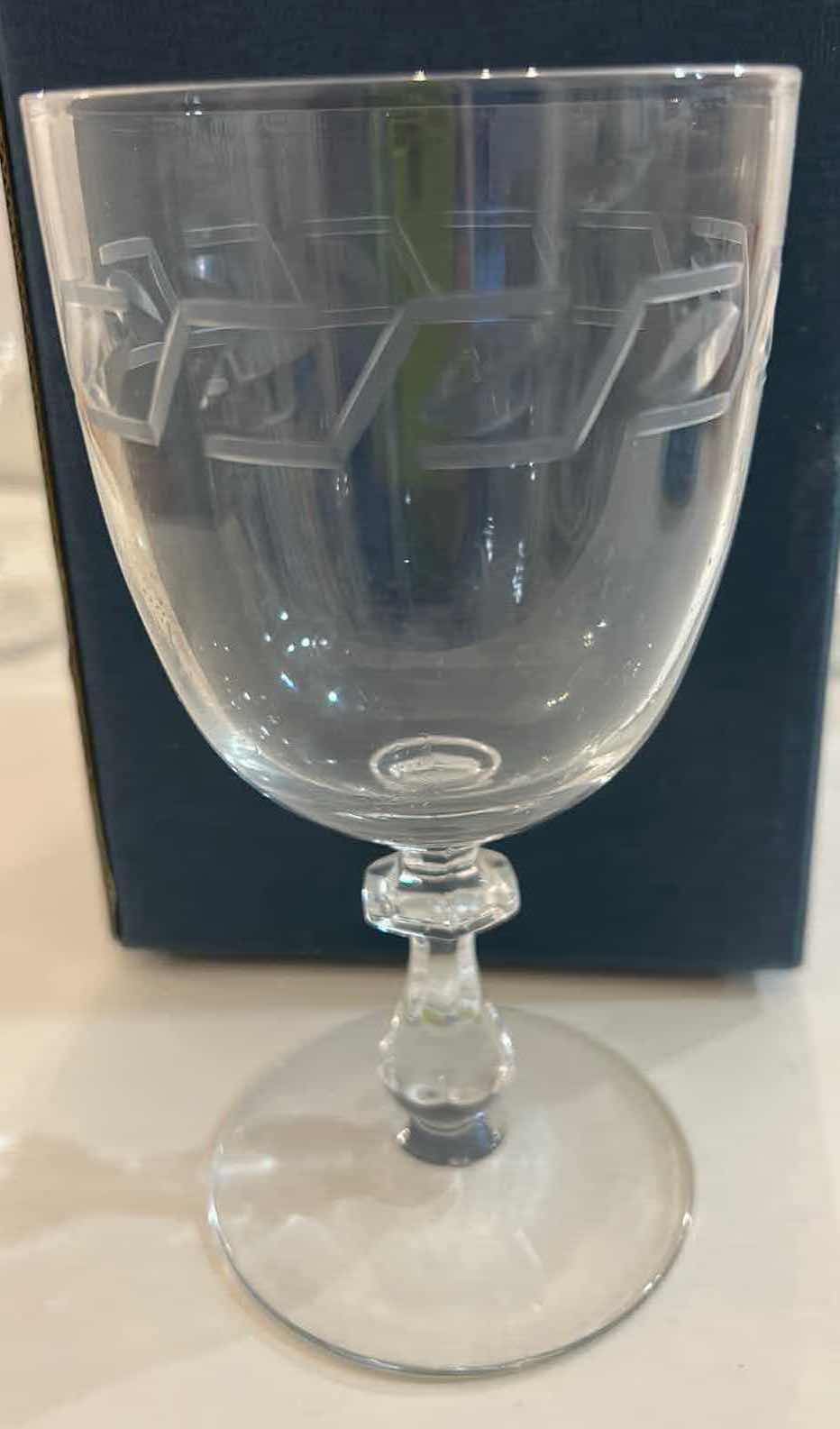 Photo 2 of 7 VINTAGE KEY ETCHED GREEK DESIGN CRYSTAL WINE GLASSES
