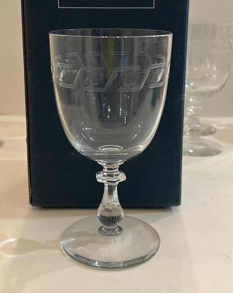 Photo 5 of 7 VINTAGE KEY ETCHED GREEK DESIGN CRYSTAL WINE GLASSES