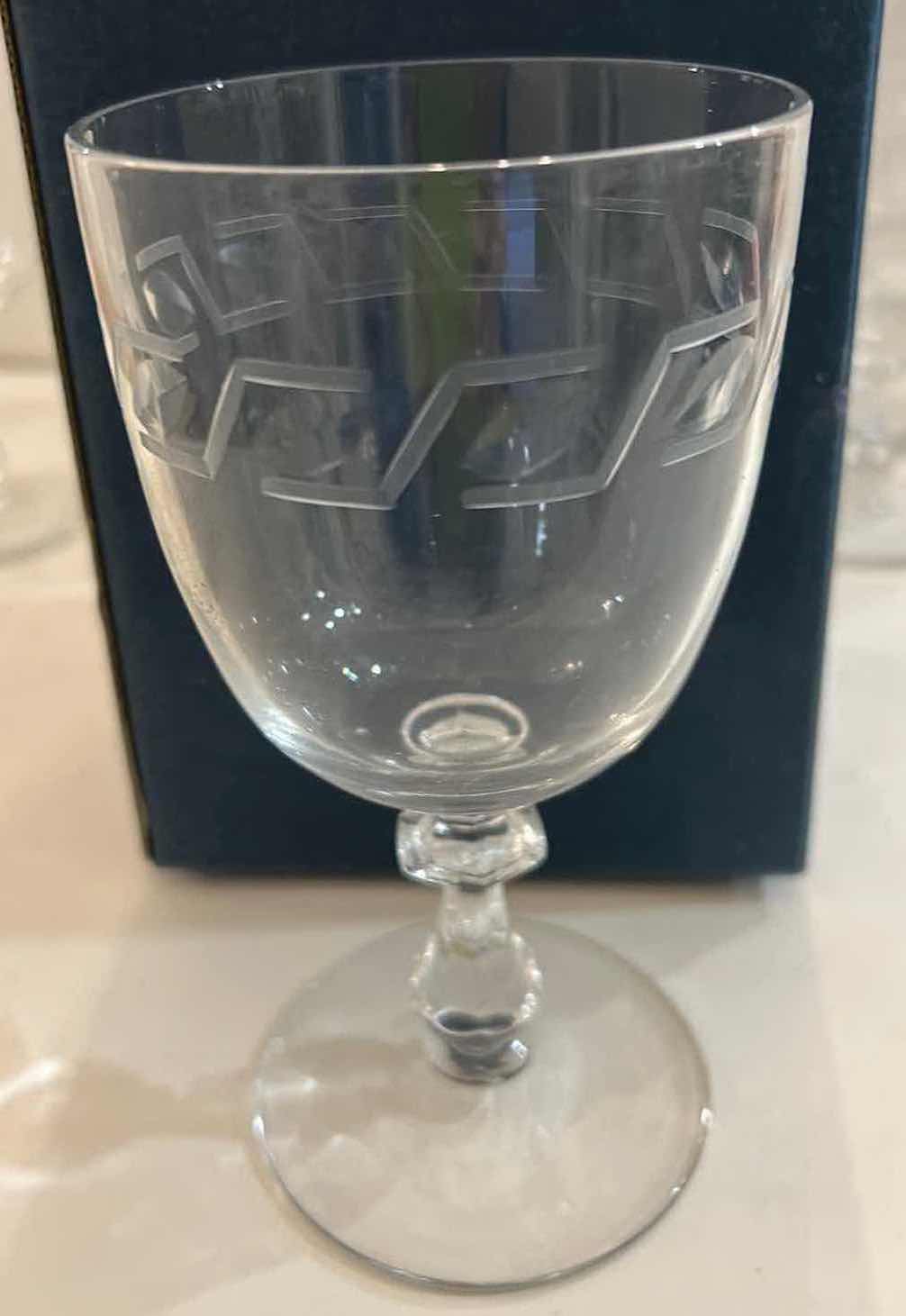 Photo 4 of 7 VINTAGE KEY ETCHED GREEK DESIGN CRYSTAL WINE GLASSES