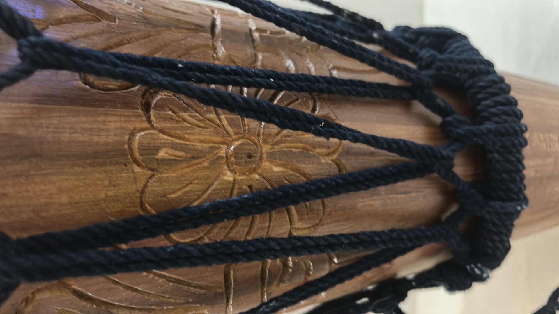 Photo 1 of VINTAGE CARVED WOOD BONGO DRUM MUSICAL INSTRUMENT - PERCUSSION H12”