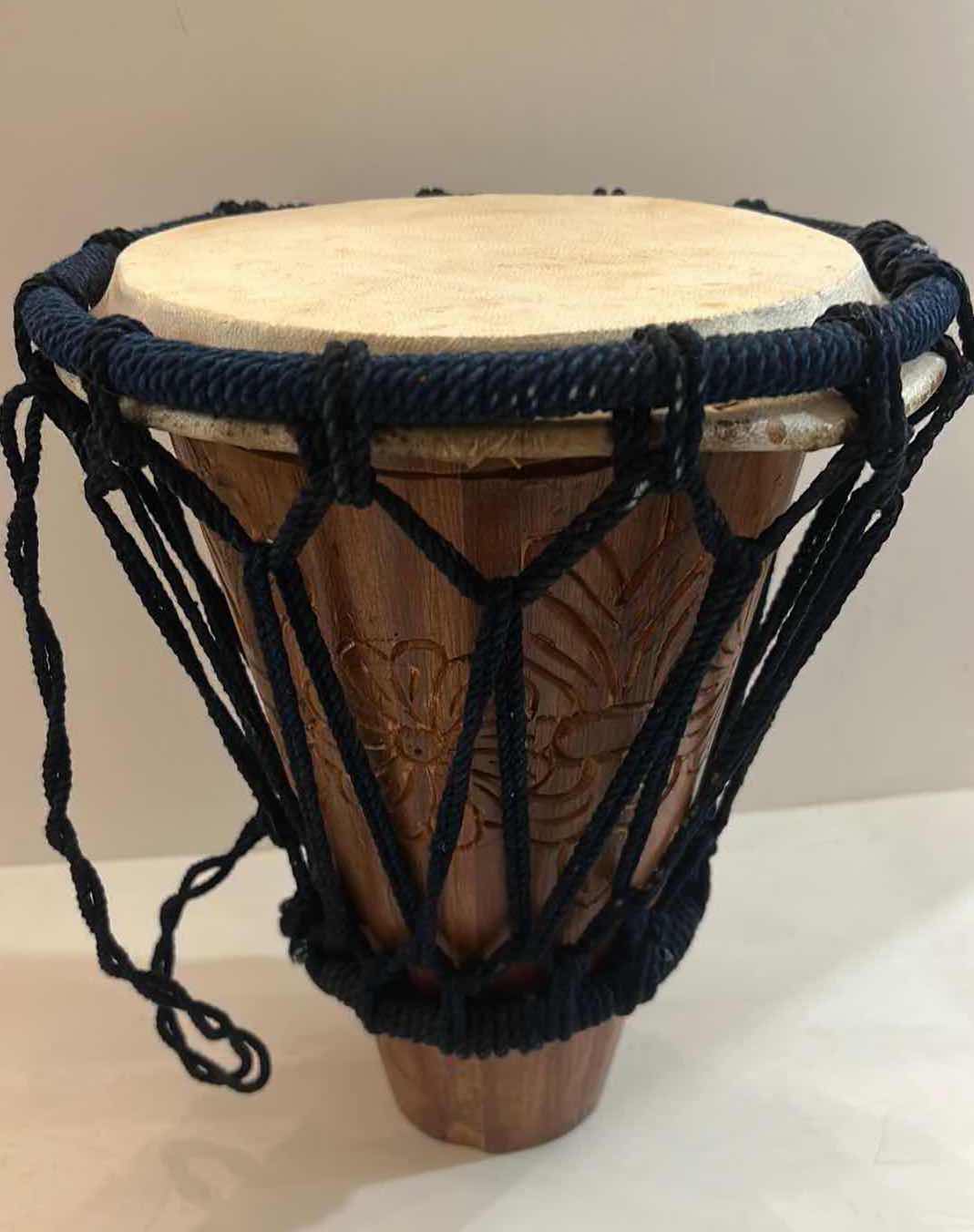 Photo 1 of VINTAGE CARVED WOOD BONGO DRUM MUSICAL INSTRUMENT - PERCUSSION H12”