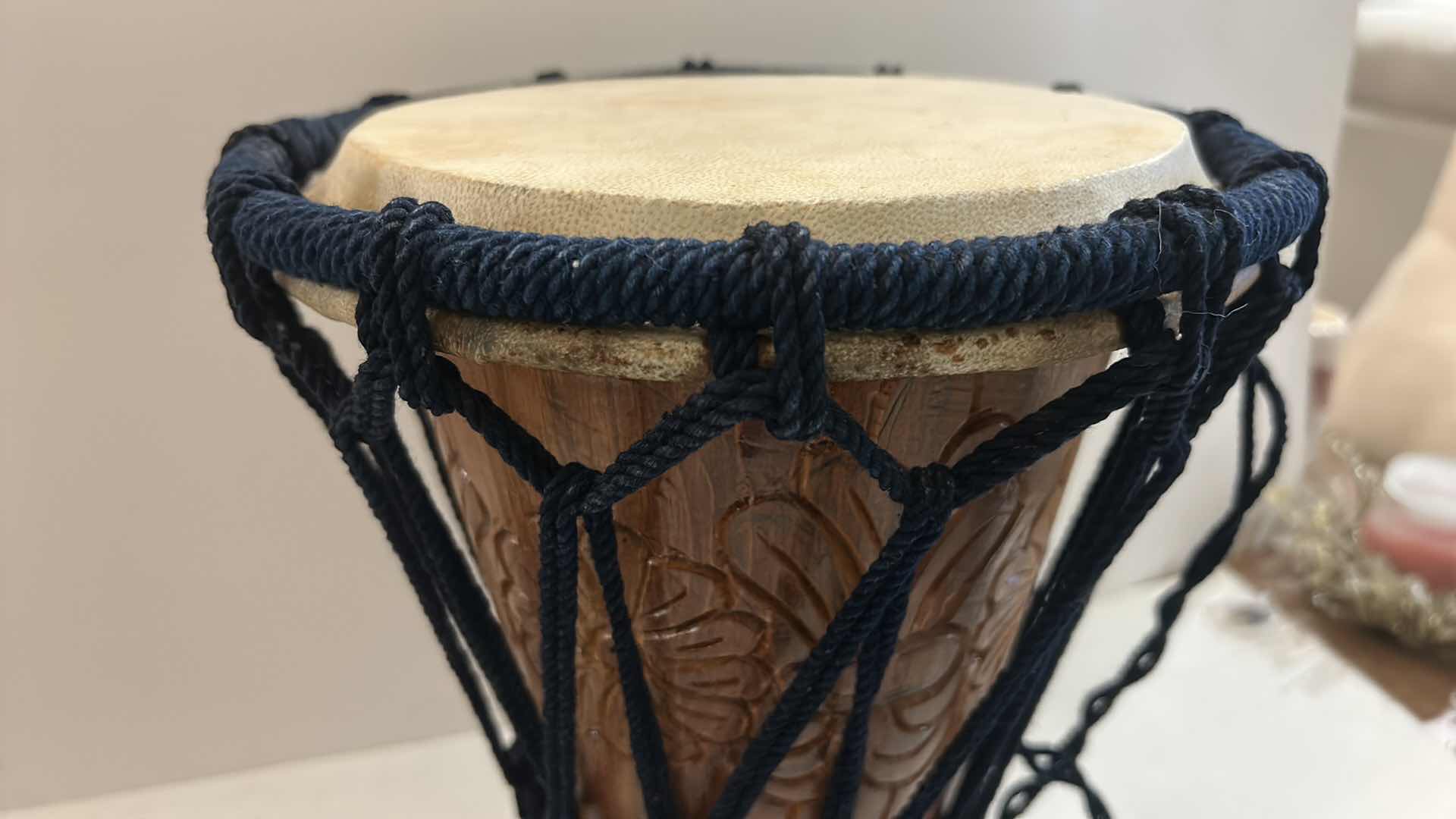 Photo 1 of VINTAGE CARVED WOOD BONGO DRUM MUSICAL INSTRUMENT - PERCUSSION H12”