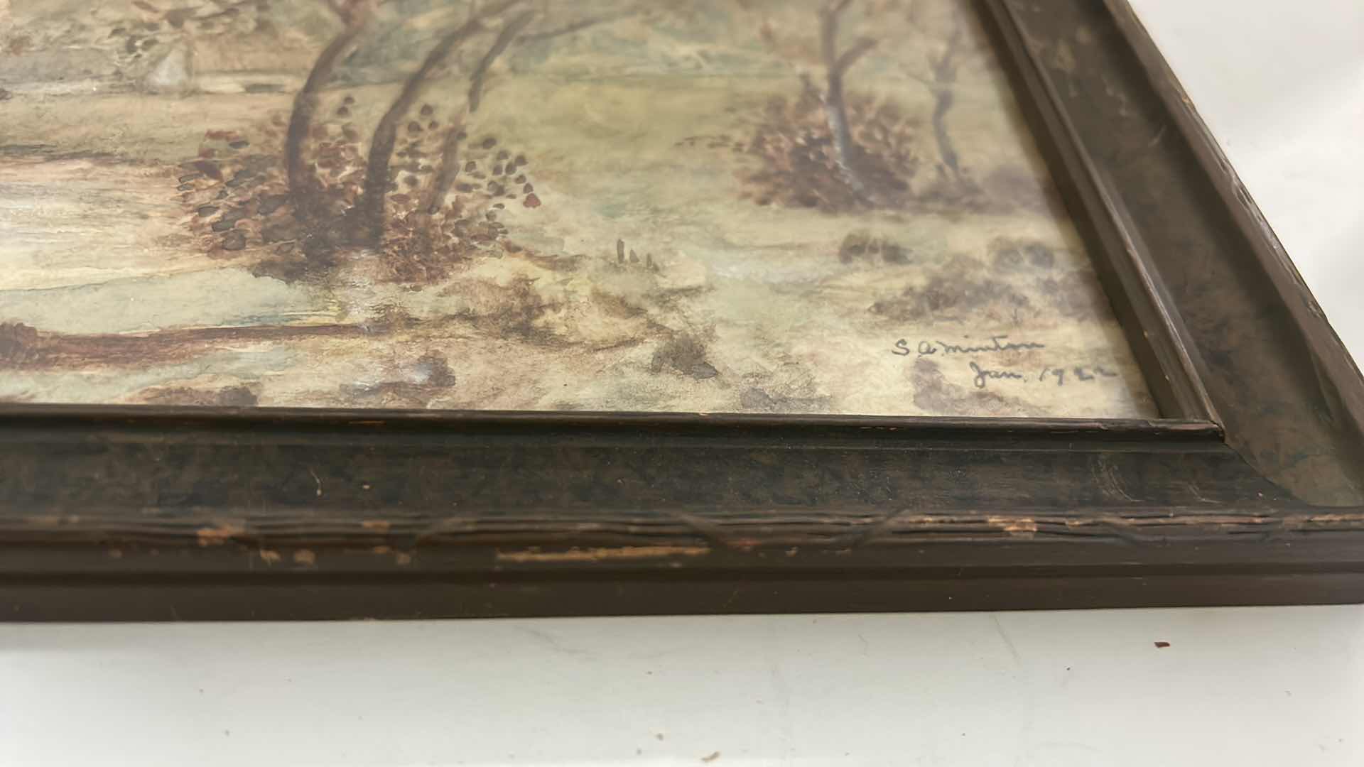 Photo 1 of ANTIQUE FRAMED WATERCOLORS, SIGNED S A MINTON, 1922, “LANDSCAPES” ARTWORK (LARGEST 16.5” x 7.5”)