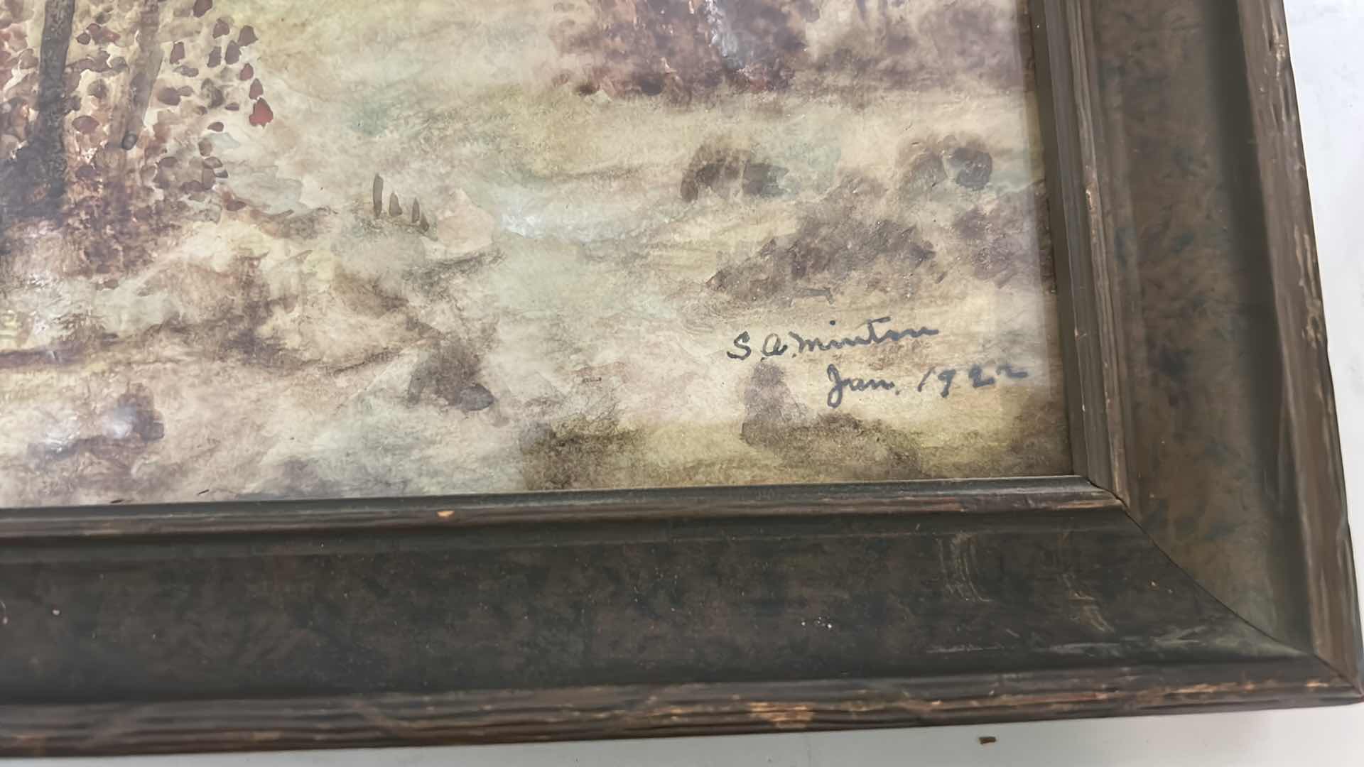 Photo 1 of ANTIQUE FRAMED WATERCOLORS, SIGNED S A MINTON, 1922, “LANDSCAPES” ARTWORK (LARGEST 16.5” x 7.5”)