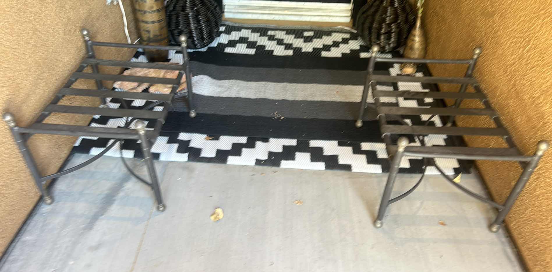 Photo 1 of 2 SMALL BENCH SEATS METAL BENCHES WITH LEATHER SLATS 23 1/2” x 18” x 18”