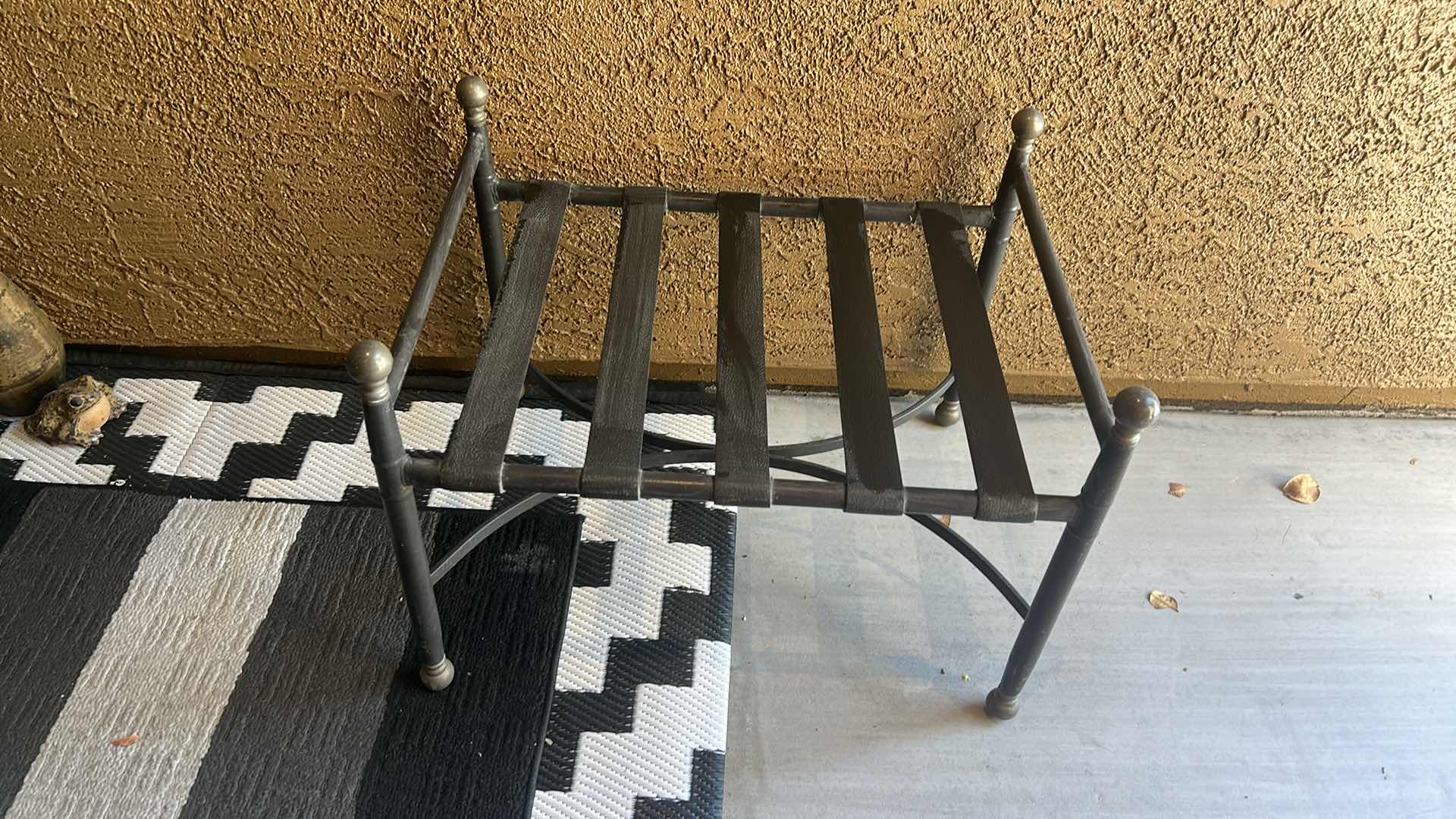 Photo 1 of 2 SMALL BENCH SEATS METAL BENCHES WITH LEATHER SLATS 23 1/2” x 18” x 18”