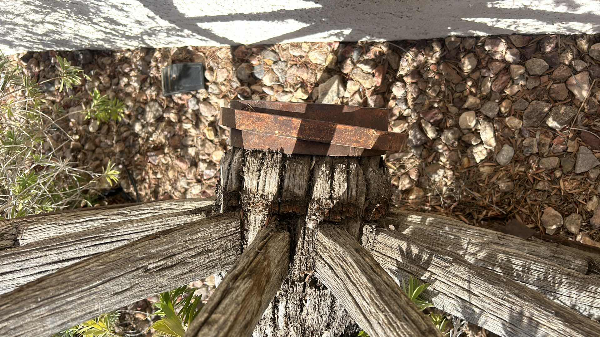 Photo 1 of ANTIQUE WOOD SND FORGED BRONZE WAGON WHEEL 42”