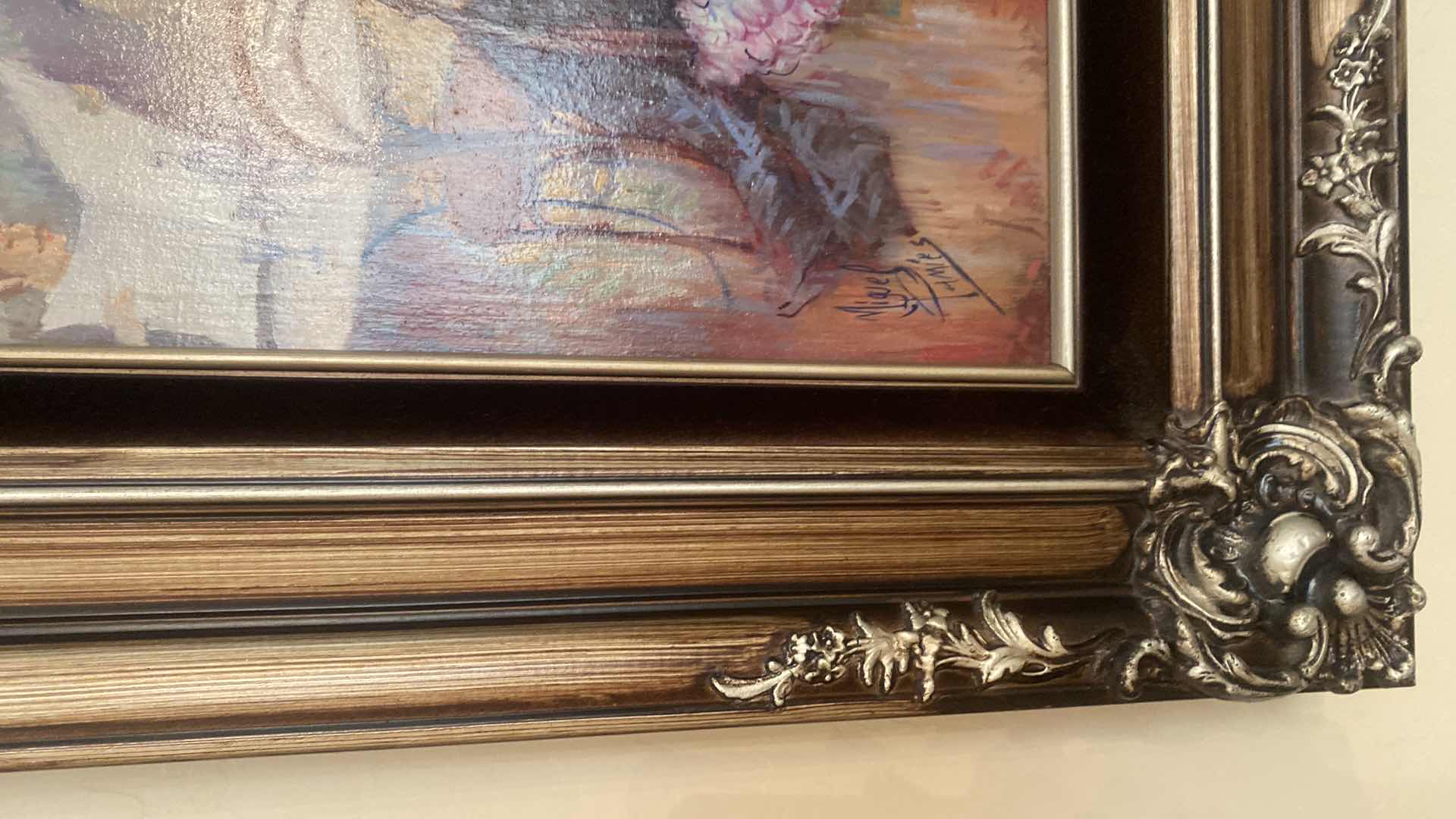 Photo 1 of FRAMED MIGUEL PAMIES LATE 19th CENTURY MIXED MEDIA OIL ON CANVAS PARIS SCENE SIGNED ORIGINAL ARTWORK UNFRAMED 20” x 24”, FRAMED 32” x 27”. ESTIMATED VALUE FROM 1983 $950