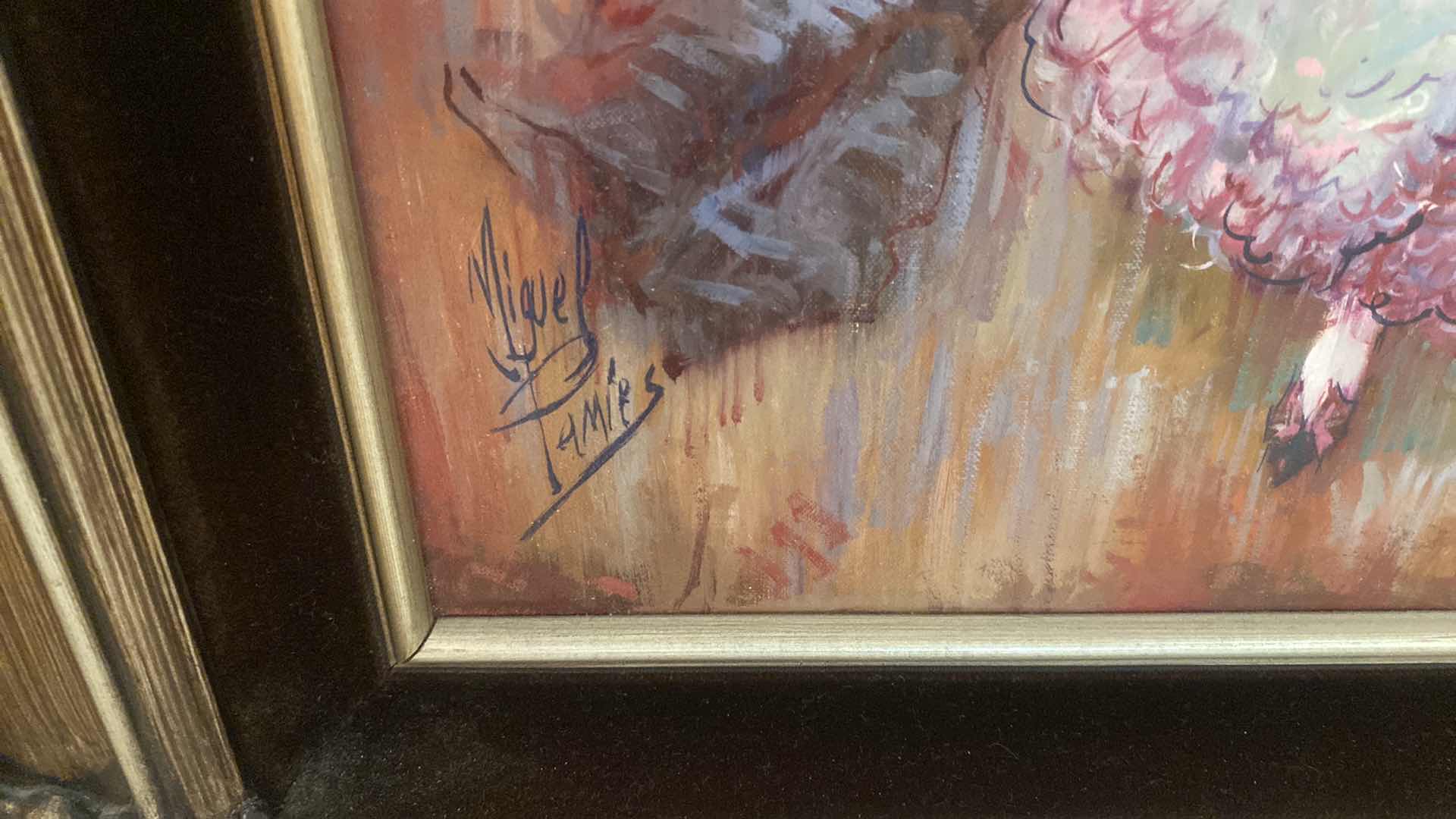 Photo 1 of FRAMED MIGUEL PAMIES LATE 19th CENTURY MIXED MEDIA OIL ON CANVAS PARIS SCENE SIGNED ORIGINAL ARTWORK UNFRAMED 20” x 24”, FRAMED 32” x 27”. ESTIMATED VALUE FROM 1983 $950