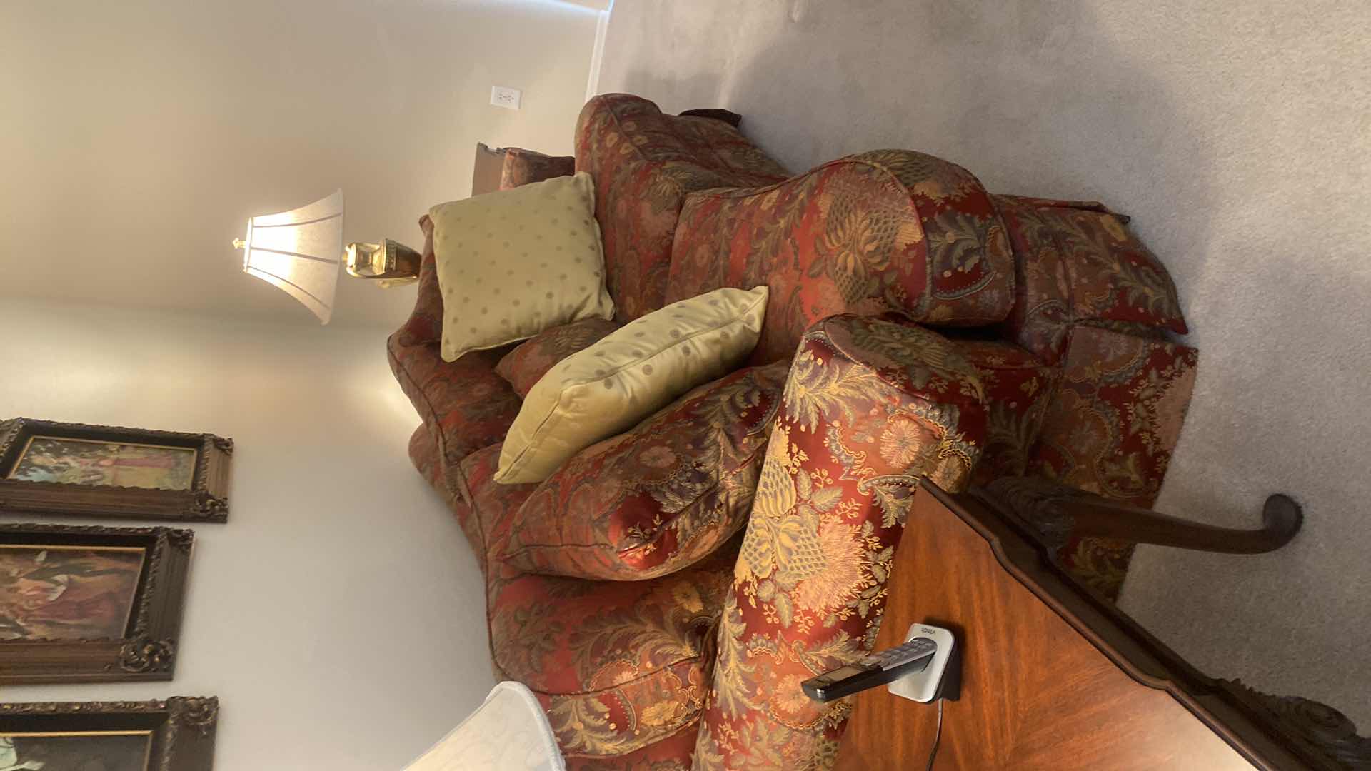 Photo 1 of 90” ETHAN  ALLEN  RED FLORENTINE  SOFA WITH PILLOWS WITH RECIEPT 