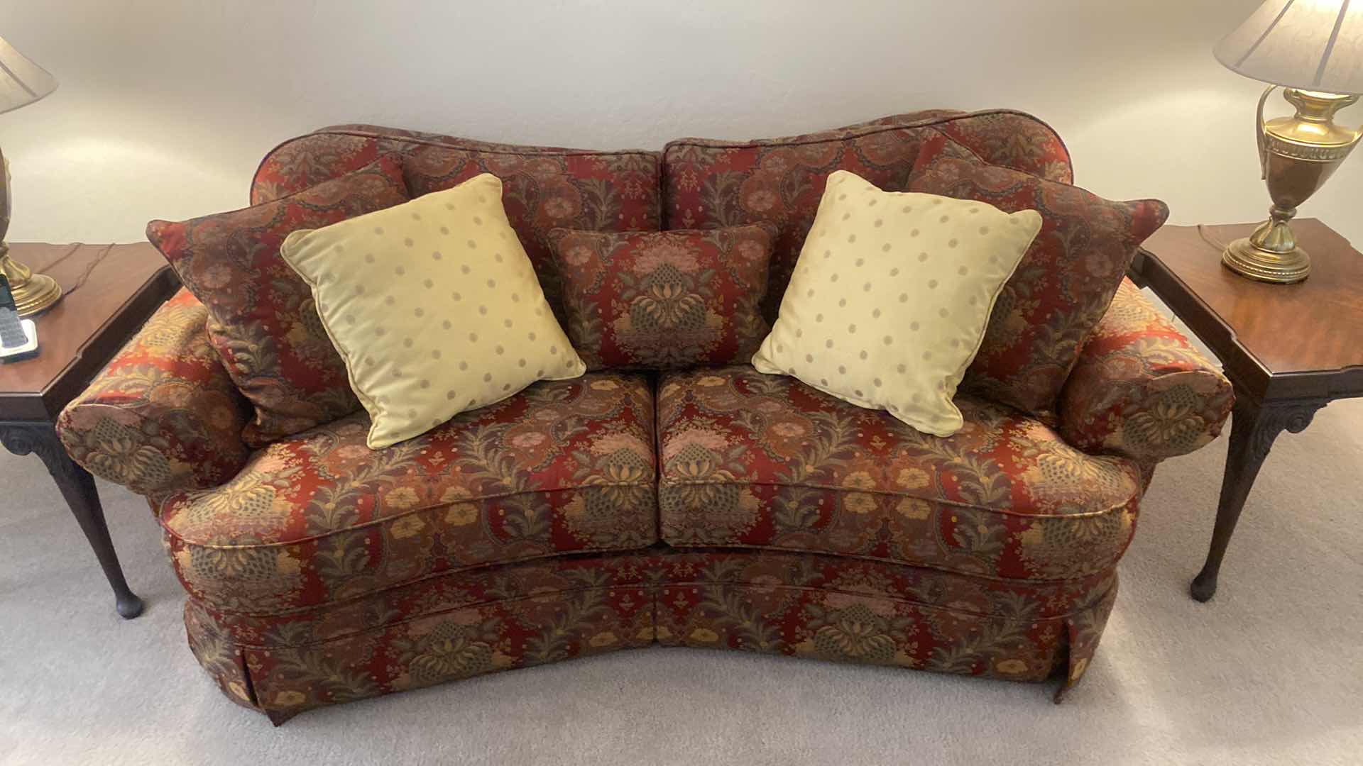 Photo 1 of 90” ETHAN  ALLEN  RED FLORENTINE  SOFA WITH PILLOWS WITH RECIEPT 