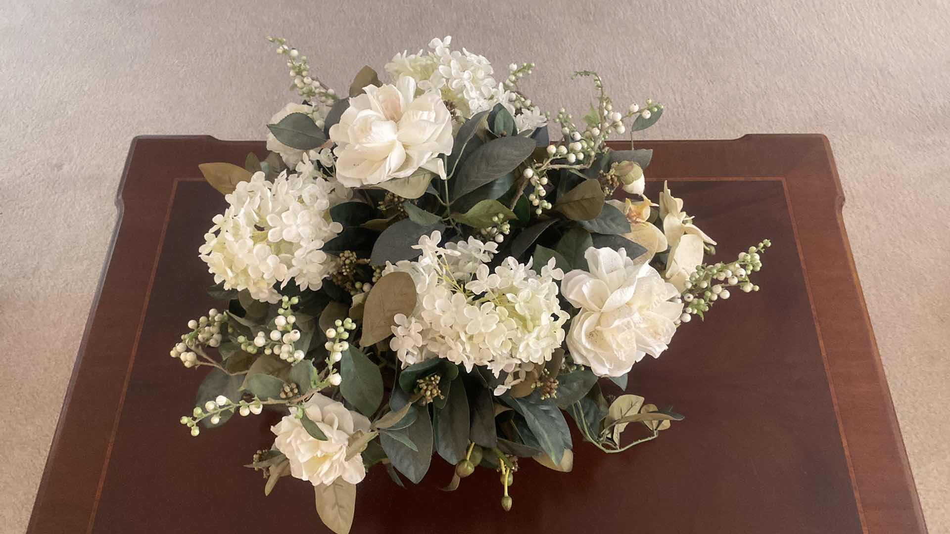 Photo 1 of FAUX FLORAL ARRANGEMENT WITH GLASS & METAL BASE 24” x 18”