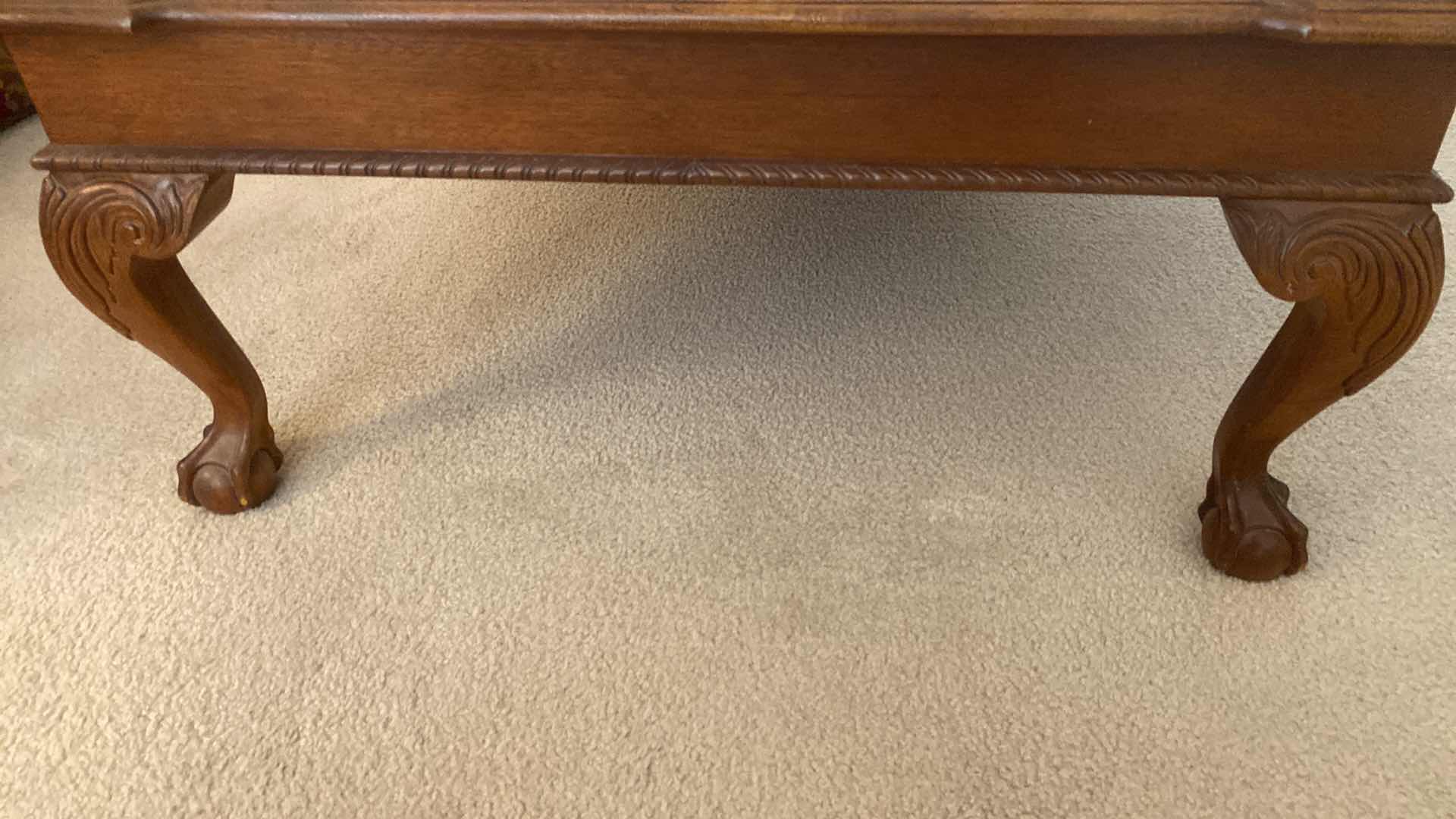 Photo 1 of ETHAN ALLEN MAHOGANY BALL & CLAW COCKTAIL TABLE 48” x 35 1/2” x 17” RECIEPT