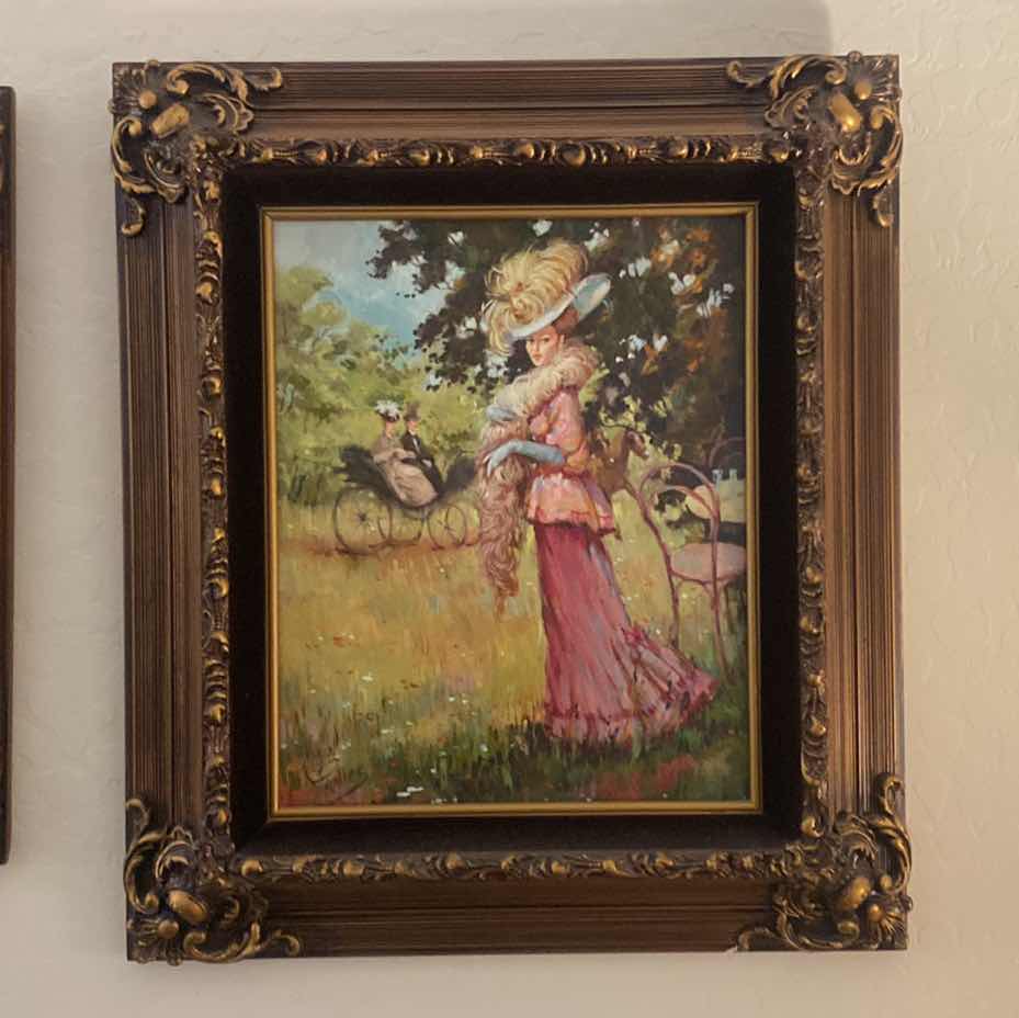 View 1 of FRAMED MIGUEL PAIME LATE 19th CENTURY MIXED MEDIA OIL ON CANVAS YOUNG GIRLS ARTWORK UNFRAMED 13” x 16”, FRAMED 20 1/2” x 23 1/2”. ESTIMATED VALUE FROM  JUNE 1983 $550