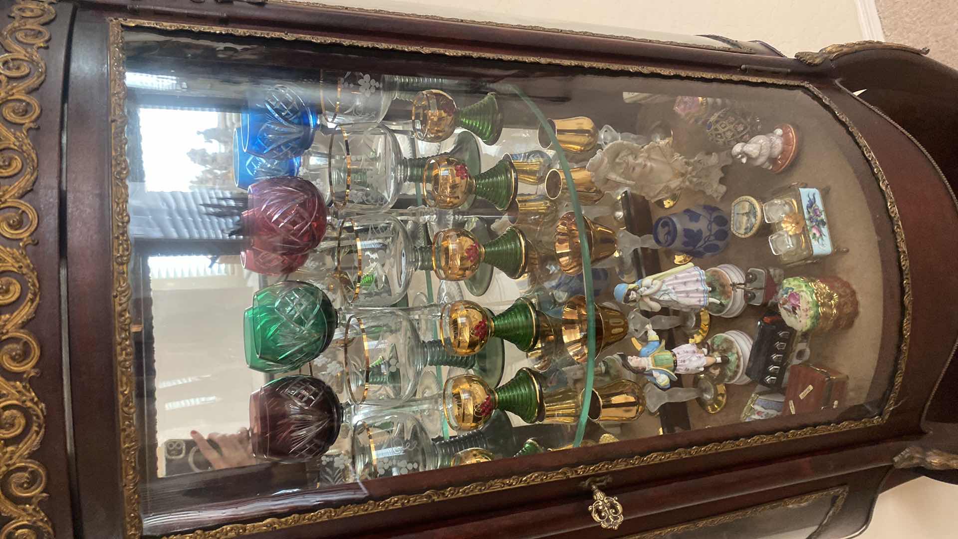 Photo 1 of WOOD DISPLAY CABINET WITH MIRRORED BACK & CURVED GLASS 24“ x 15“ x 54“