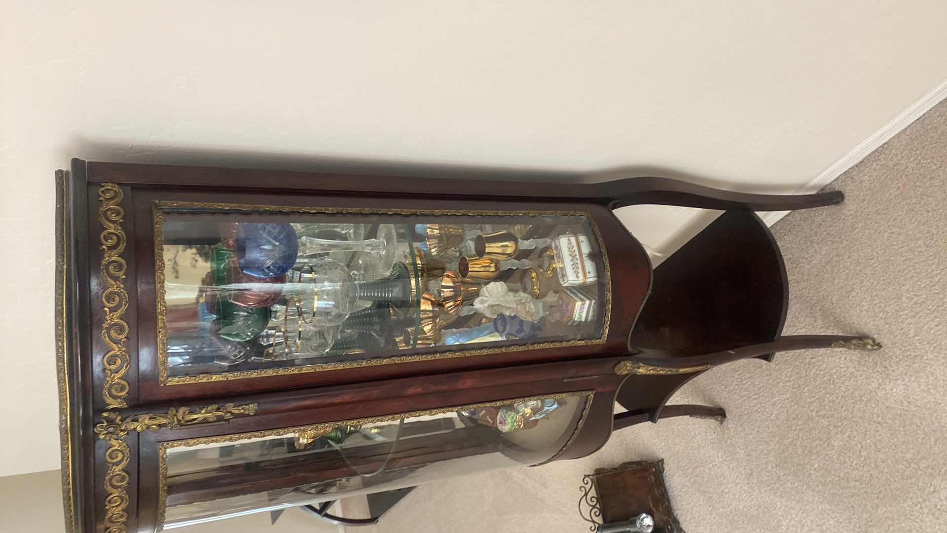 Photo 1 of WOOD DISPLAY CABINET WITH MIRRORED BACK & CURVED GLASS 24“ x 15“ x 54“