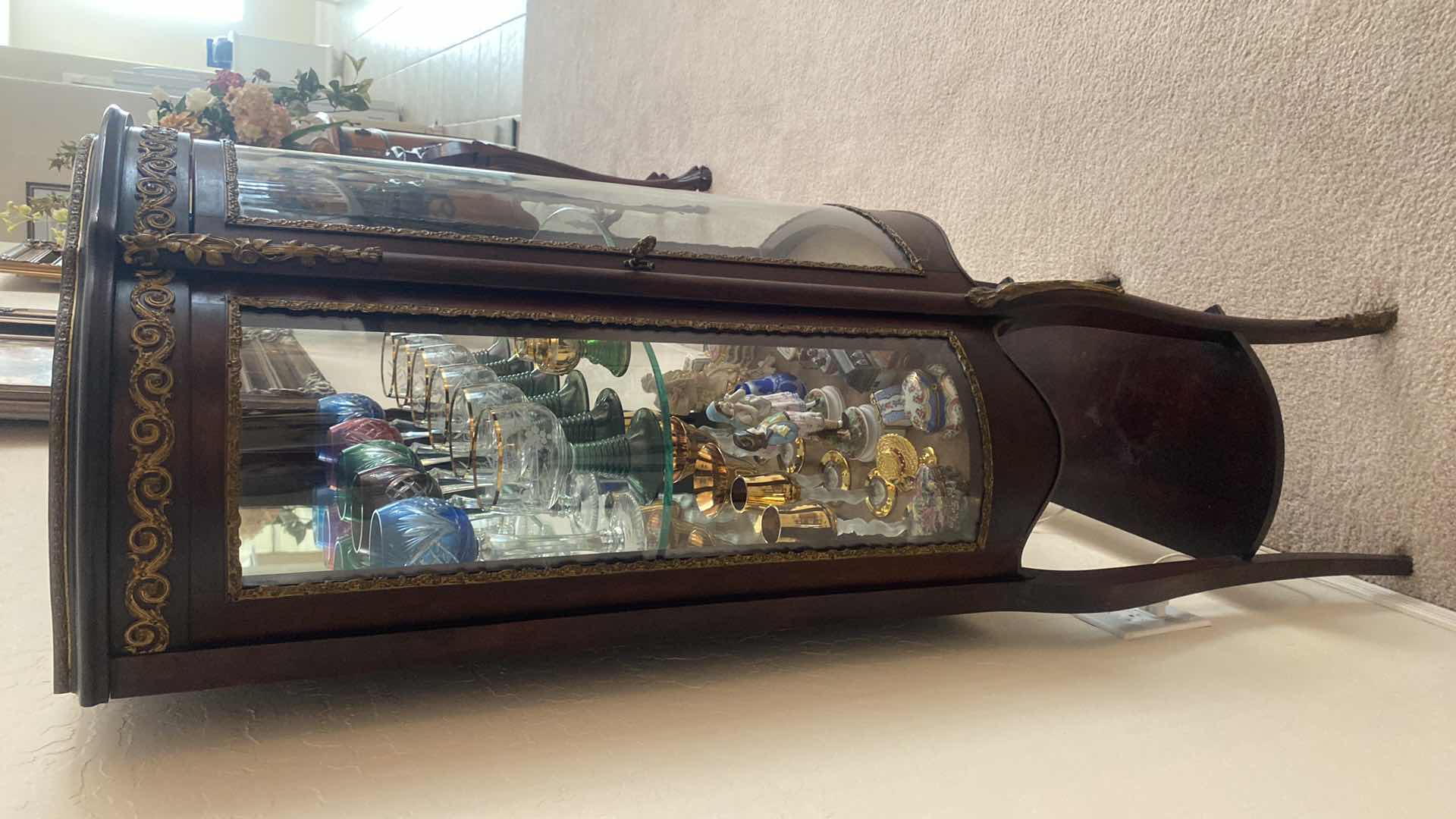 Photo 1 of WOOD DISPLAY CABINET WITH MIRRORED BACK & CURVED GLASS 24“ x 15“ x 54“